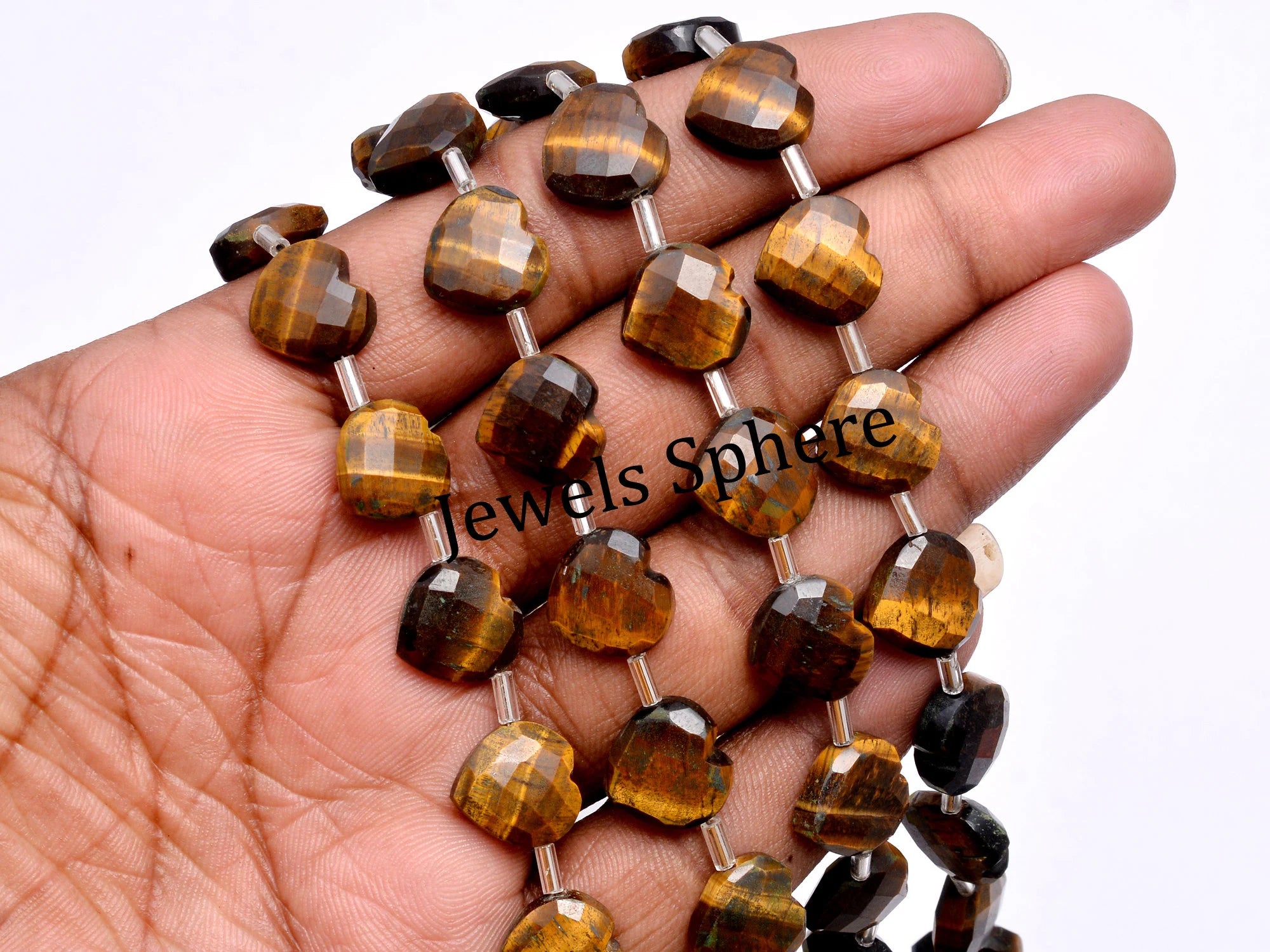 AA Quality 13 Piece Tiger Eye Faceted Heart Shape Briolettes, SKU802