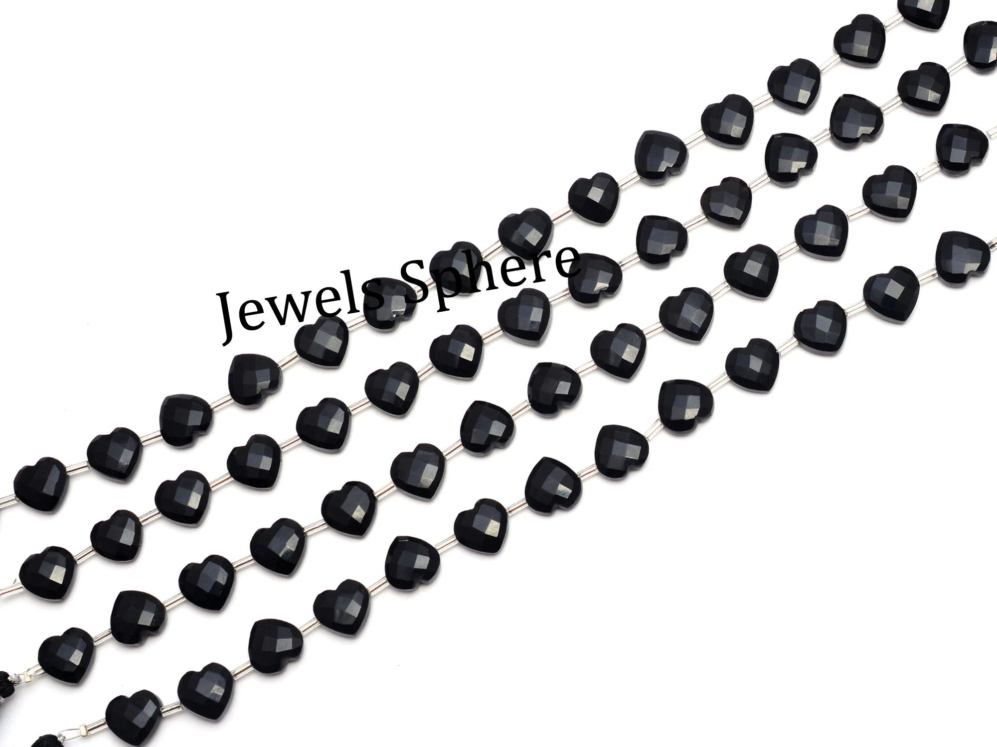 AA Quality 13 Piece Black Onyx Faceted Heart Shape Briolettes, SKU803