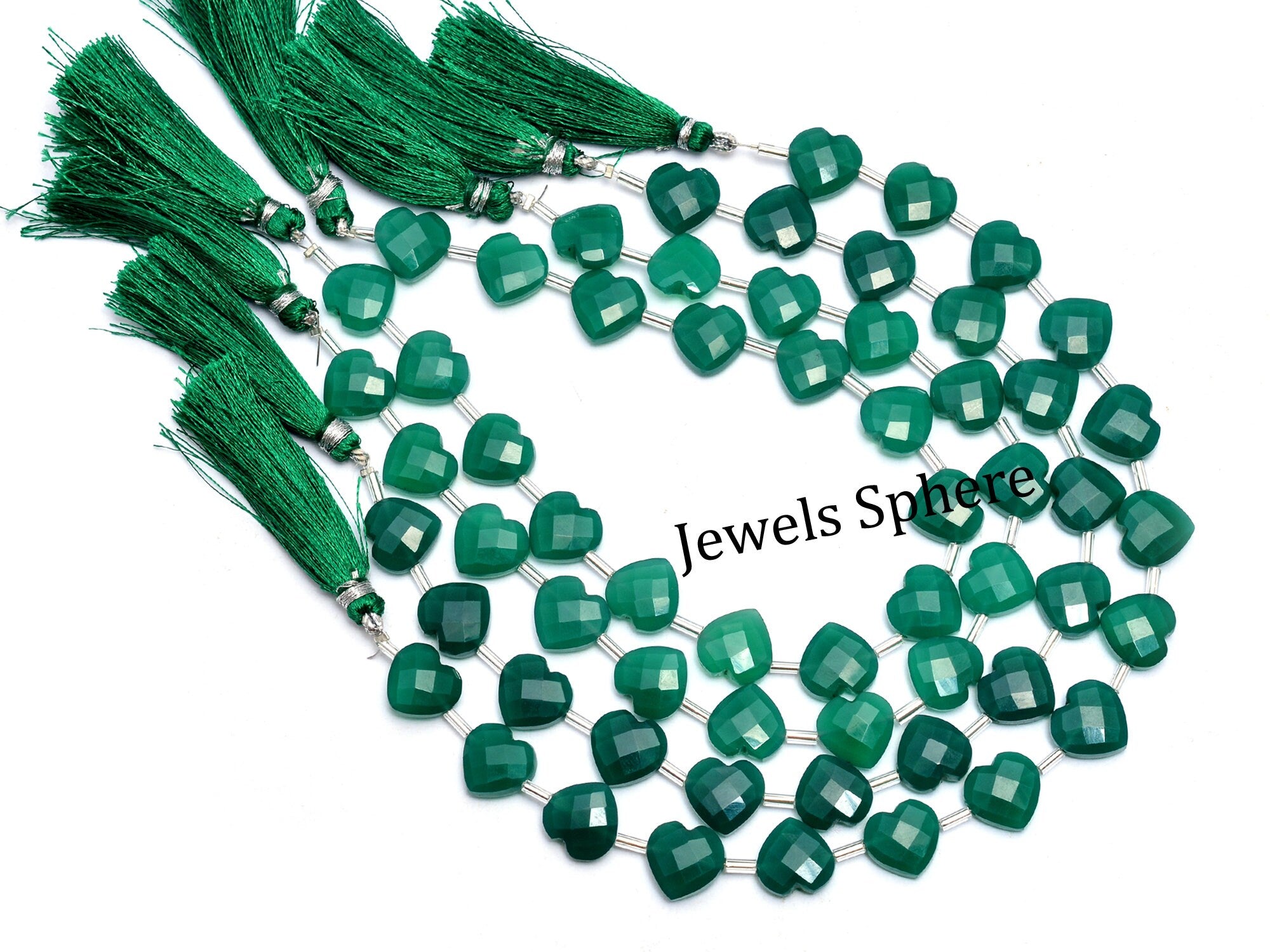 AA Quality Green Onyx Faceted Heart Shape Beads Briolettes, SKU806