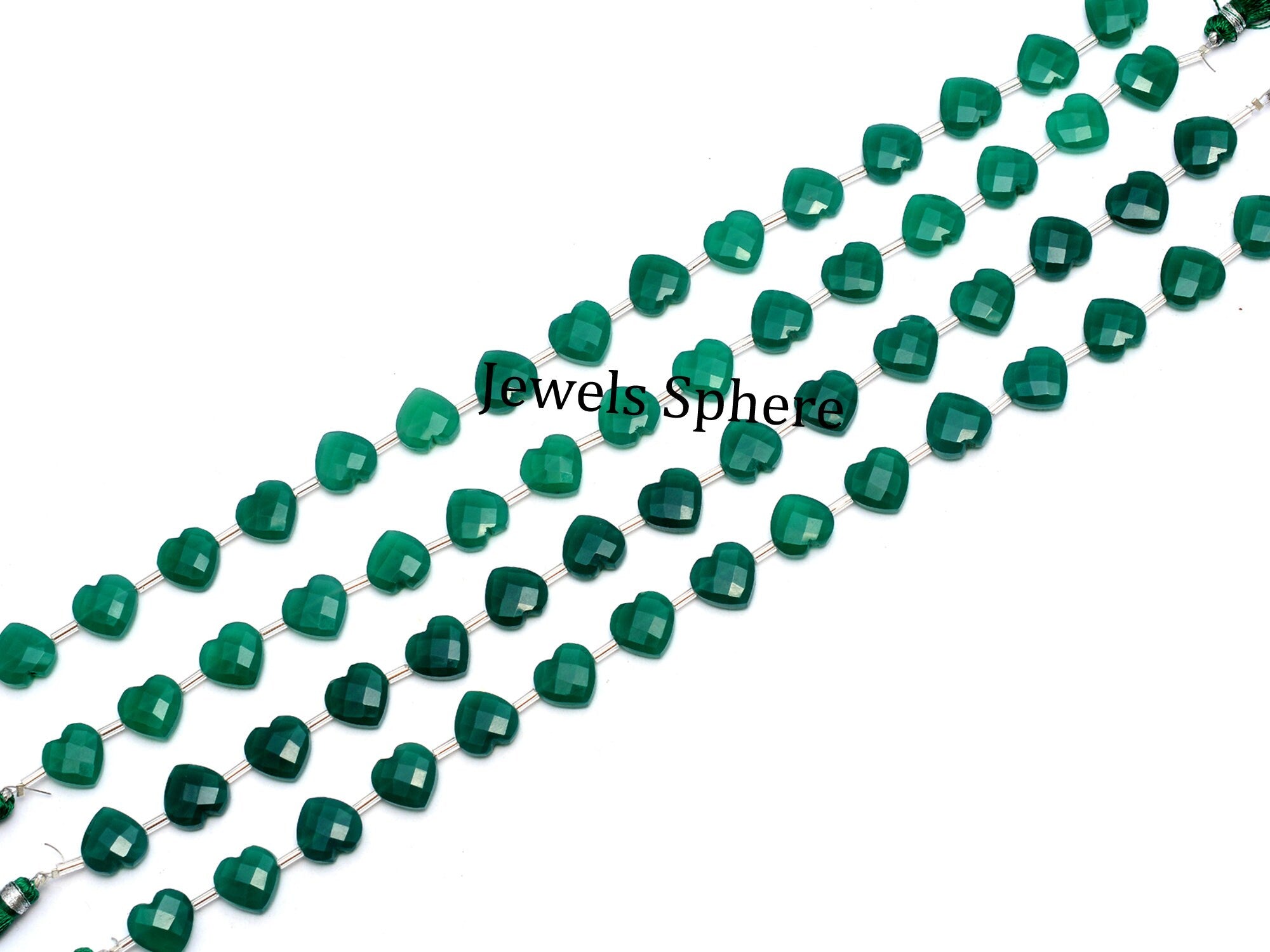 AA Quality Green Onyx Faceted Heart Shape Beads Briolettes, SKU806