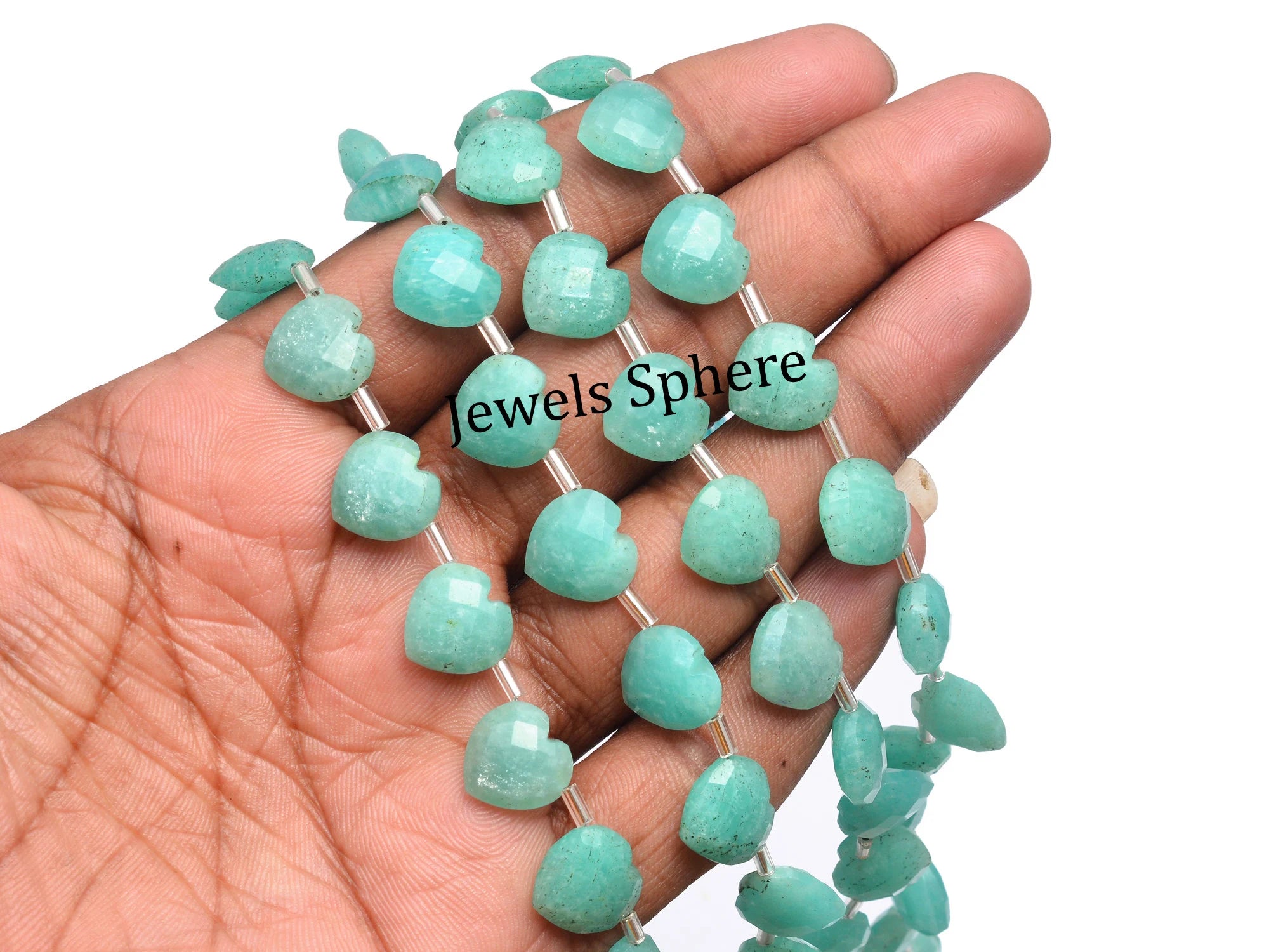 AA Quality 14 Piece Amazonite Faceted Heart Shape Beads Briolettes, SKU807