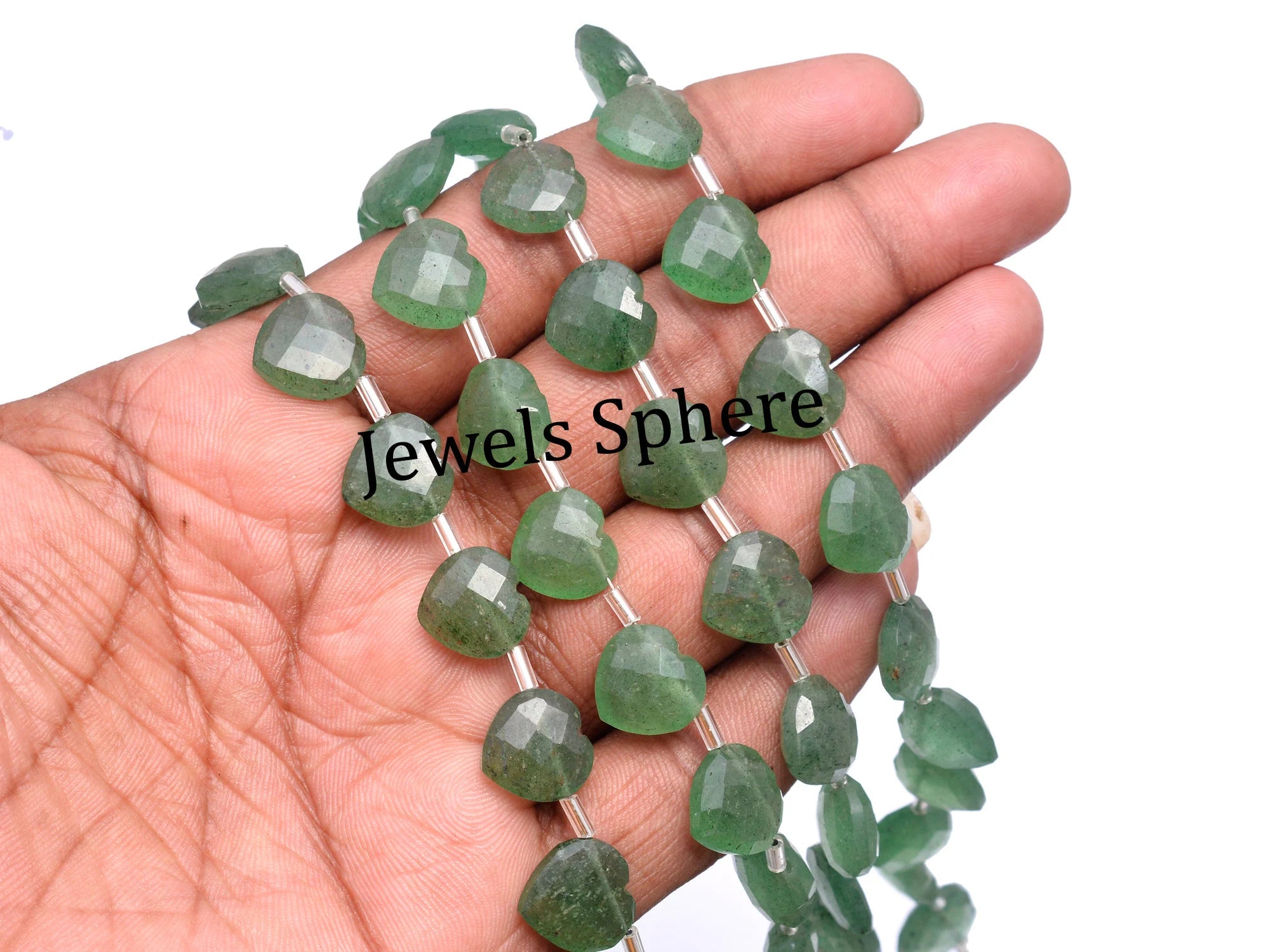 AA Quality Green Strawberry Quartz Faceted Heart Shape Beads Briolettes, SKU808