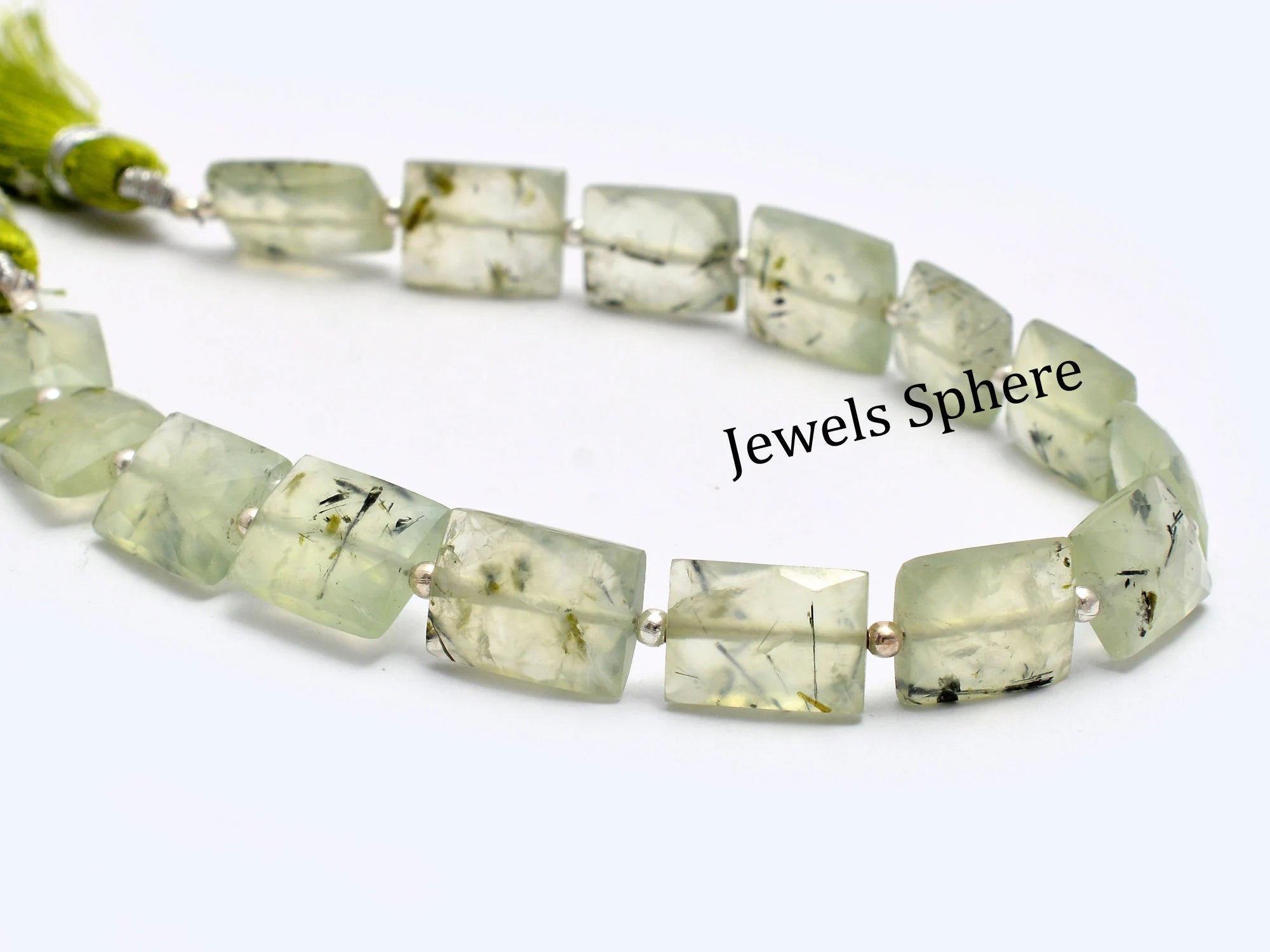 Black Rutile Prehnite Faceted Rectangle Beads, 7.5x8.5 mm To 9x12 mm, SKU798