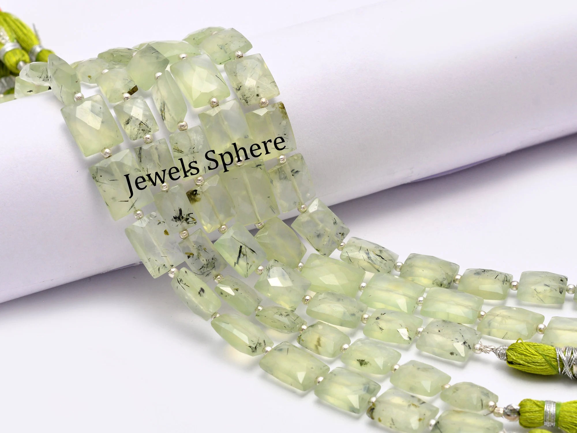 Black Rutile Prehnite Faceted Rectangle Beads, 7.5x8.5 mm To 9x12 mm, SKU798
