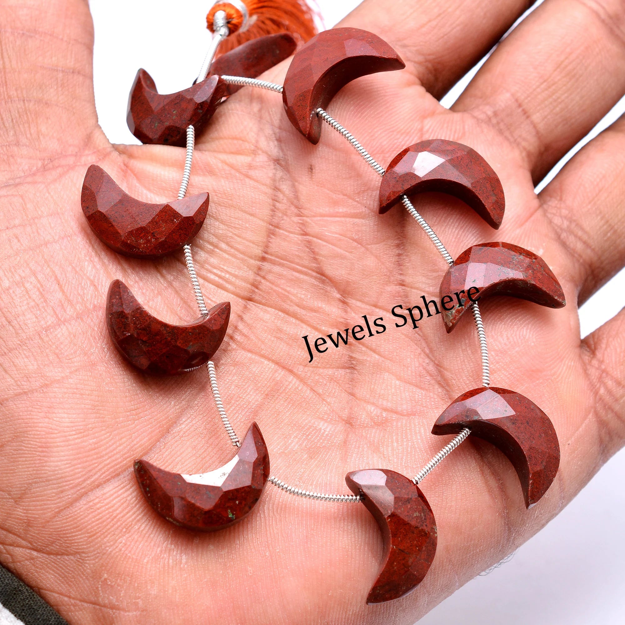 Red Jasper Faceted Crescent Moon Beads, 18 mm To 20 mm, SKU750