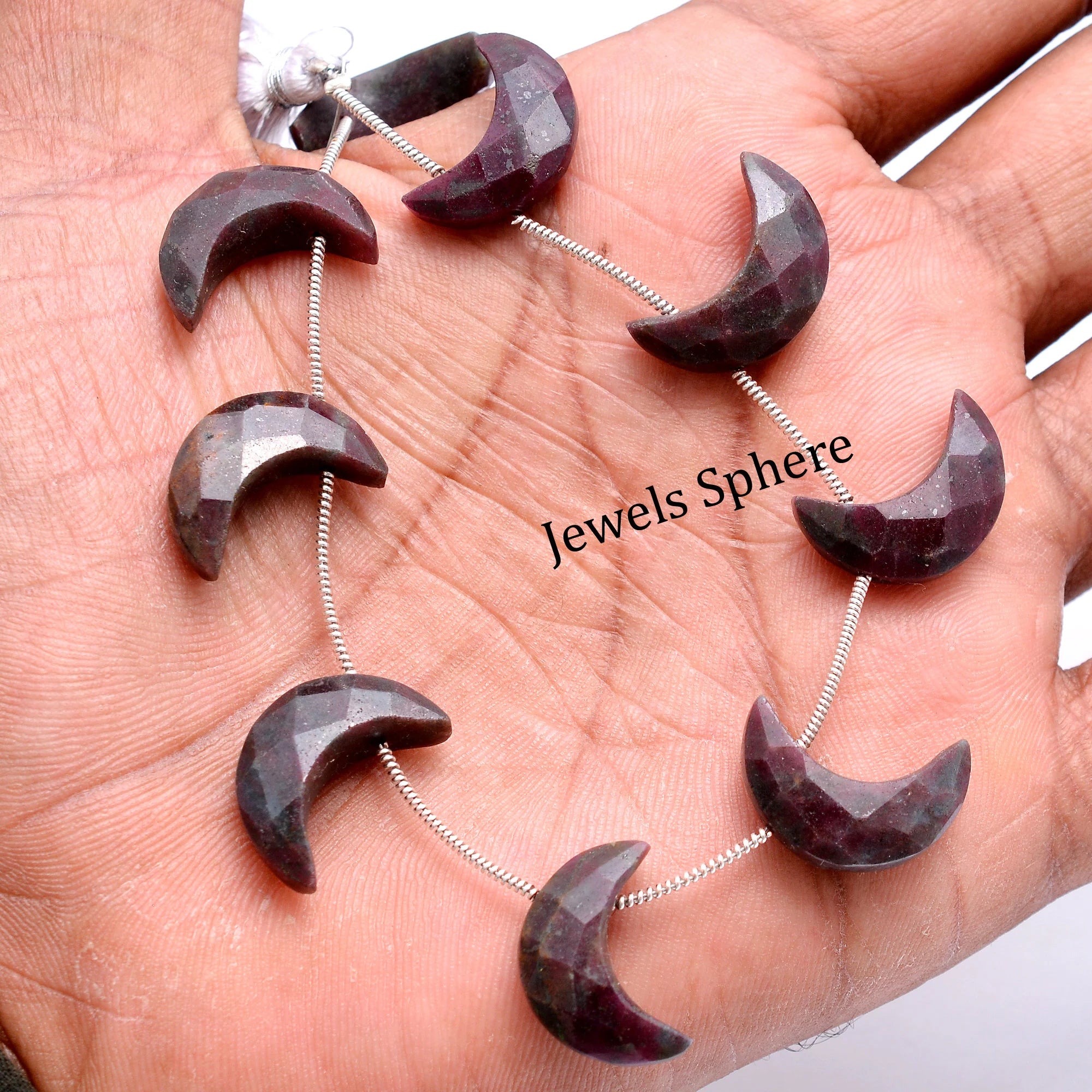 Ruby With Kyanite Faceted Crescent Moon Beads, 18 mm To 20 mm, SKU751