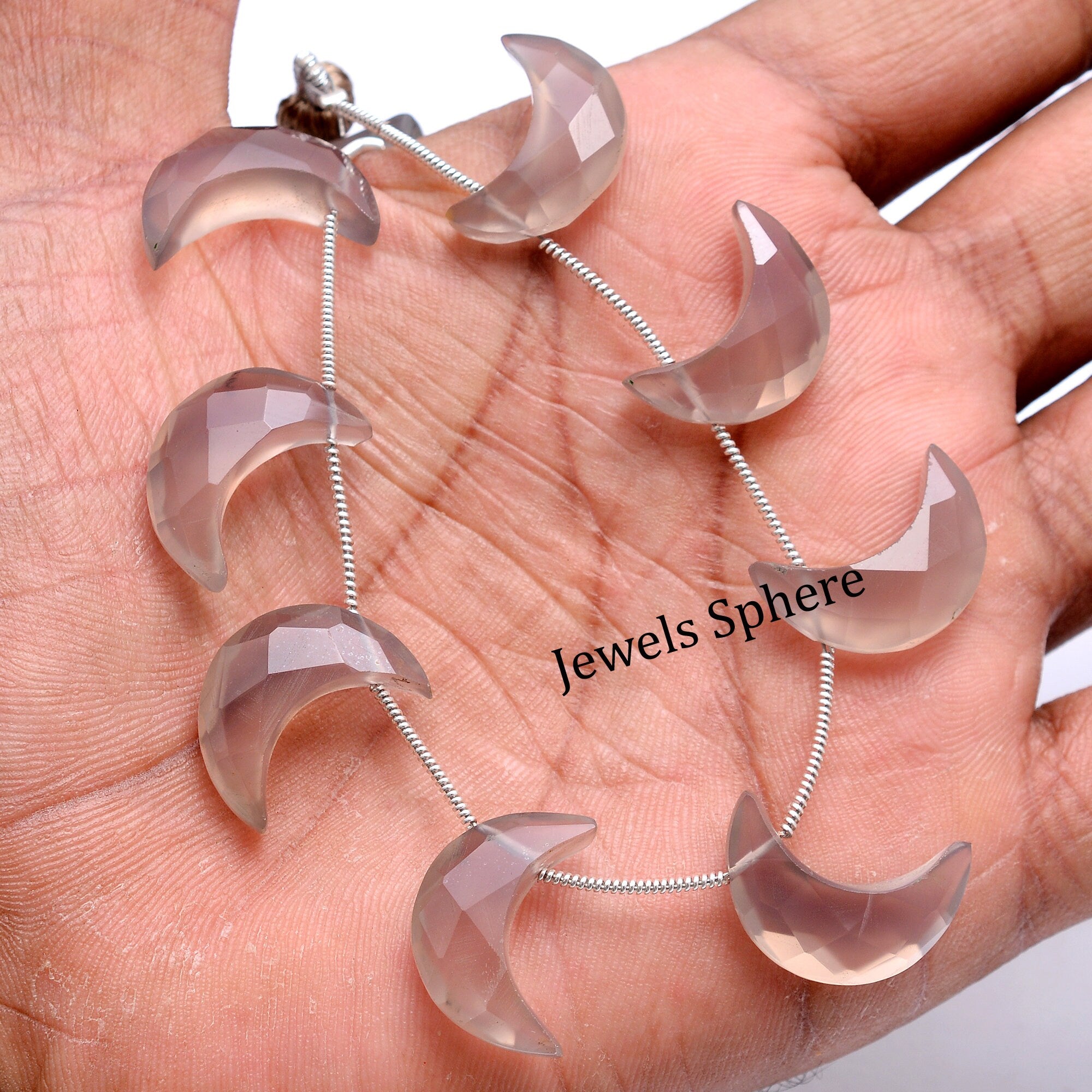 Grey Chalcedony Faceted Crescent Moon Beads, 17 mm To 20 mm, SKU752