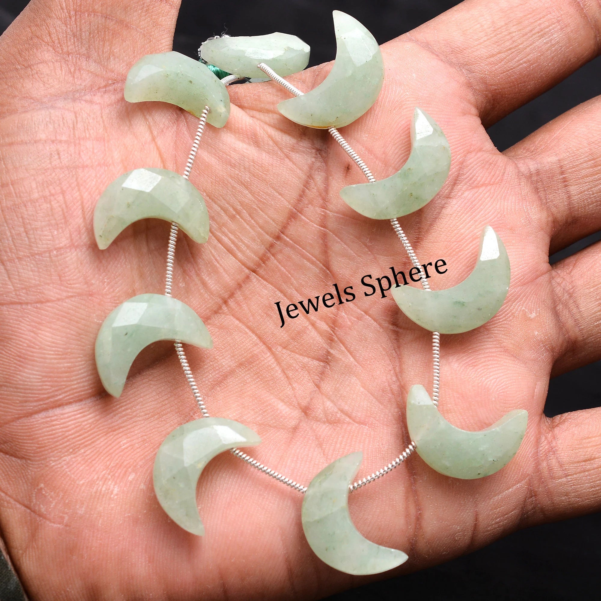 Light Green Aventurine Faceted Crescent Moon Beads, 17 mm To 19 mm, SKU753