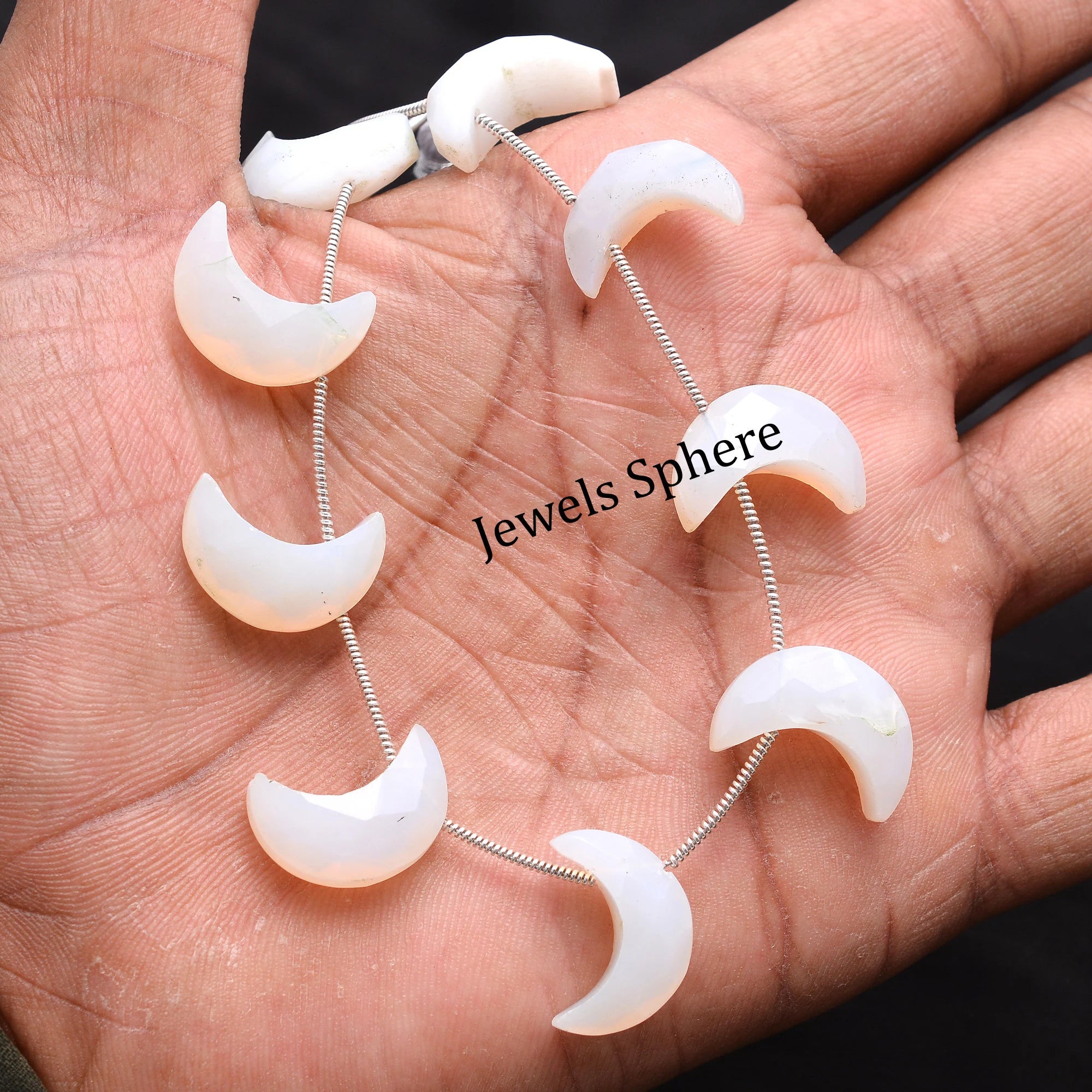 Natural White Opal Faceted Crescent Moon Beads, 17 mm To 19 mm, SKU755