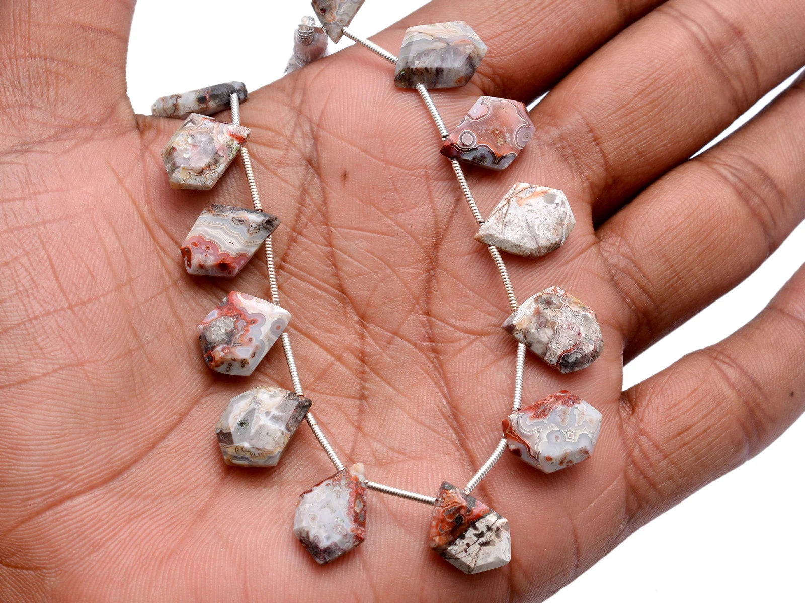 Natural Crazy Lace Agate Faceted Five Corner Beads, 8x10 mm To 12x14 mm, SKU756