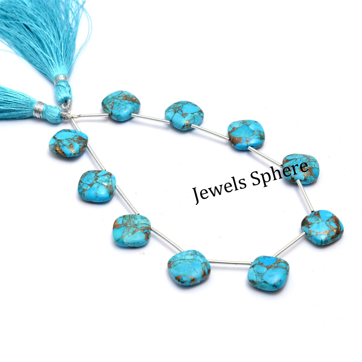 Blue Copper Turquoise Smooth Cushion Beads, 12x12 mm, SKU758