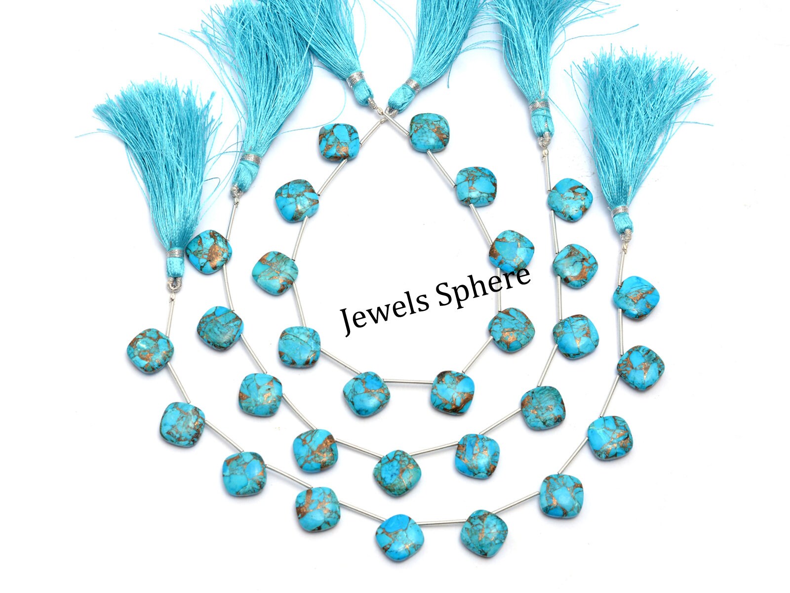 Blue Copper Turquoise Smooth Cushion Beads, 12x12 mm, SKU758
