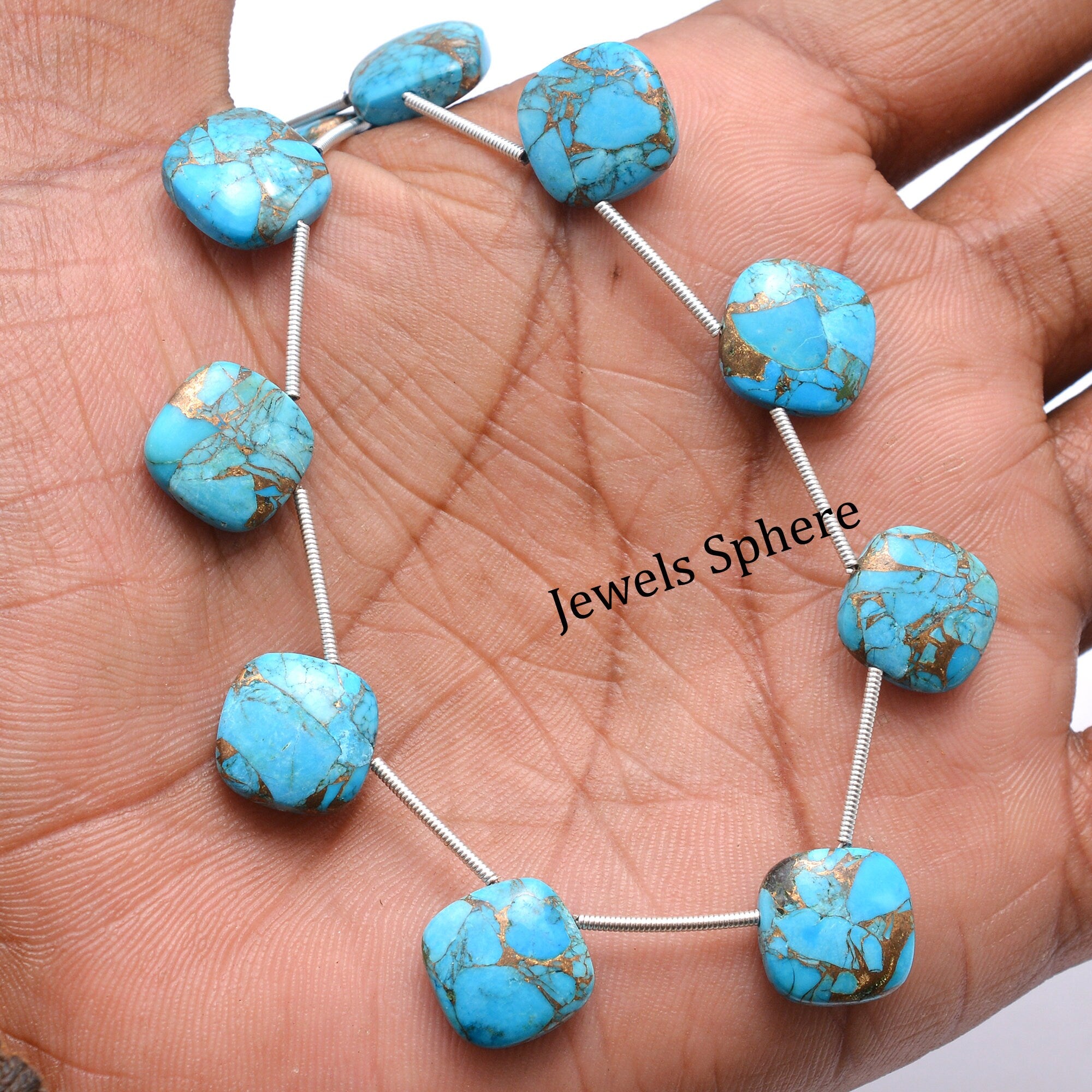 Blue Copper Turquoise Smooth Cushion Beads, 12x12 mm, SKU758