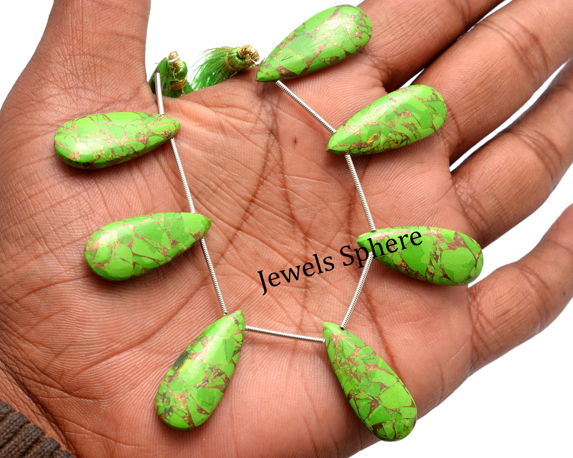 Natural Green Copper Turquoise Smooth Pear Beads , 12x30 mm, SKU761
