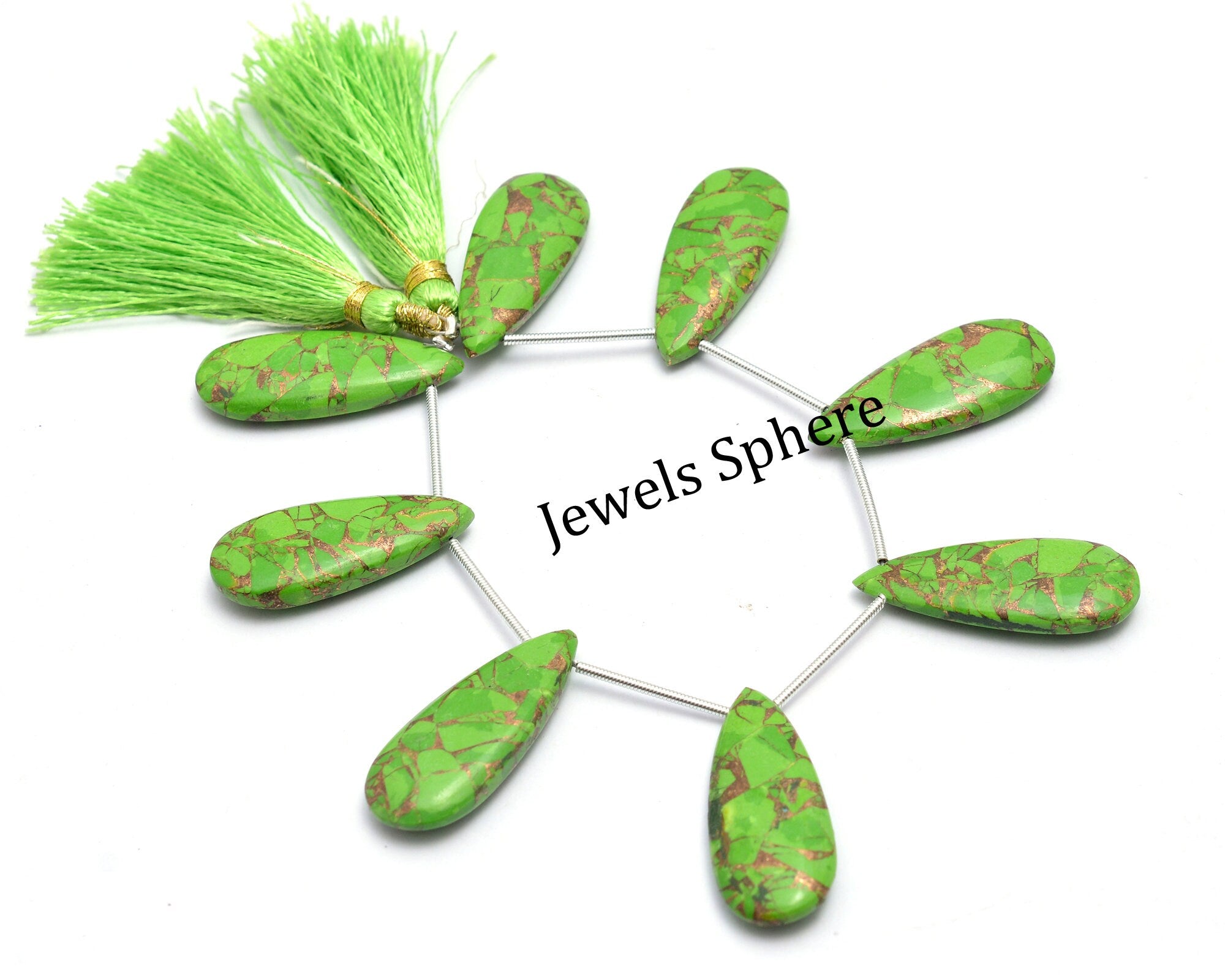 Natural Green Copper Turquoise Smooth Pear Beads , 12x30 mm, SKU761