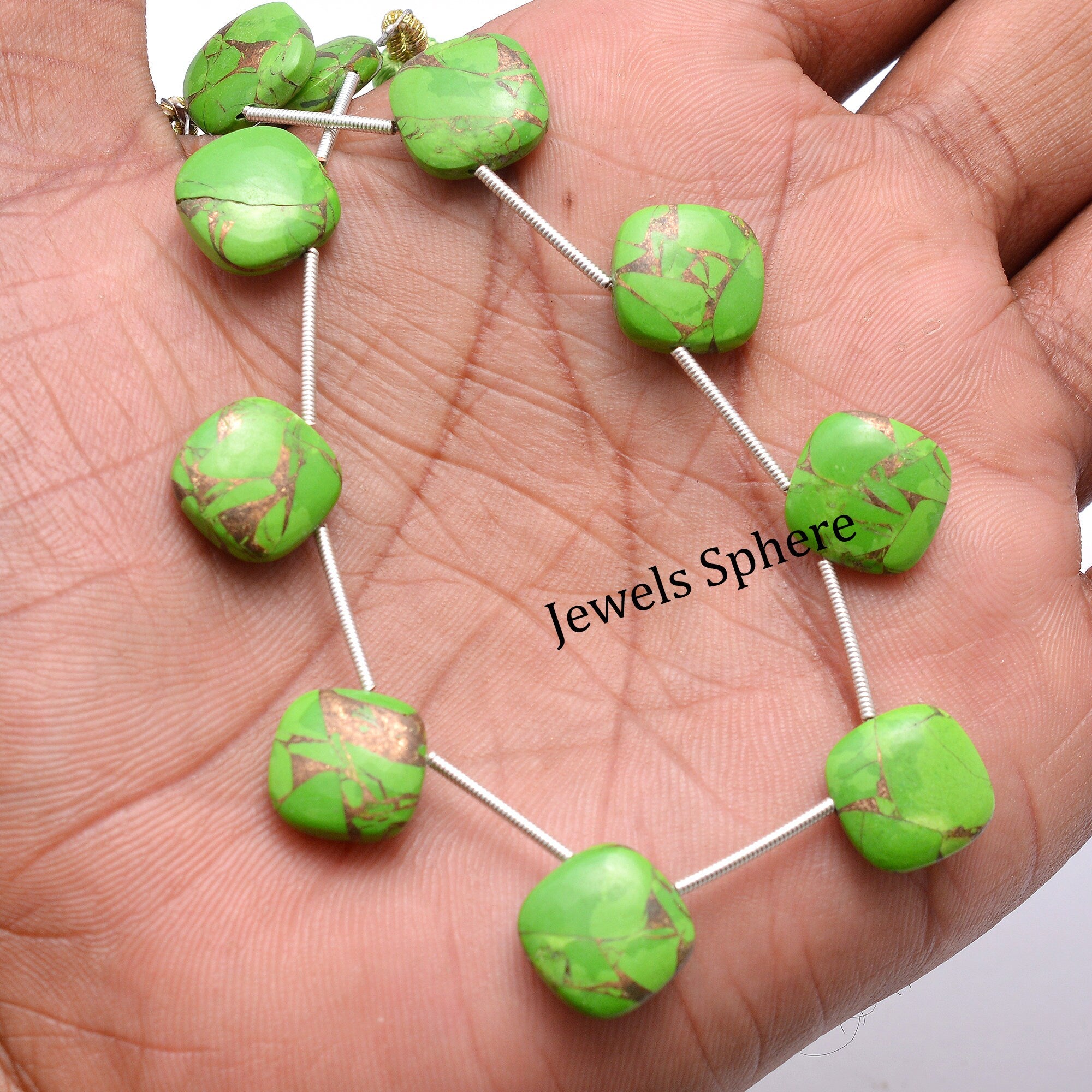 Natural Green Copper Turquoise Smooth Cushion Beads, 12x12 mm, SKU762