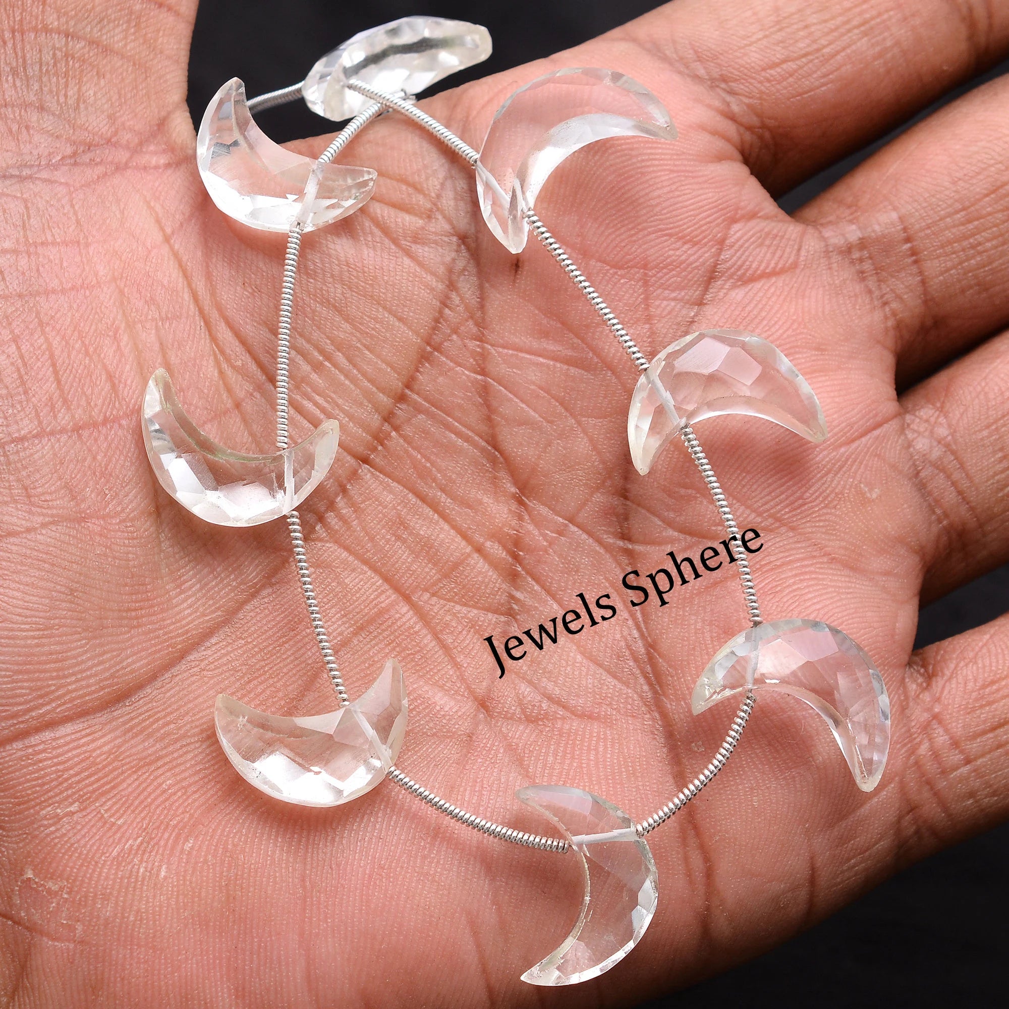 AA Quality White Crystal Quartz Faceted Crescent Moon Shape Briolettes, SKU740