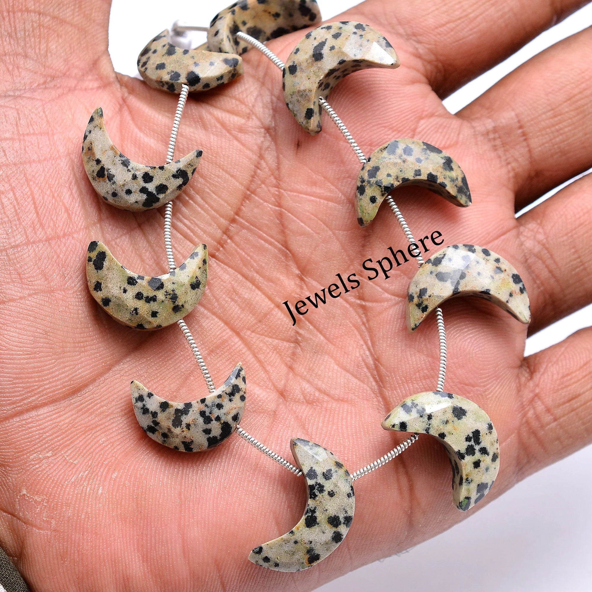 Dalmatian Jasper Faceted Crescent Moon Fancy Shape, 18 mm To 20 mm, SKU741