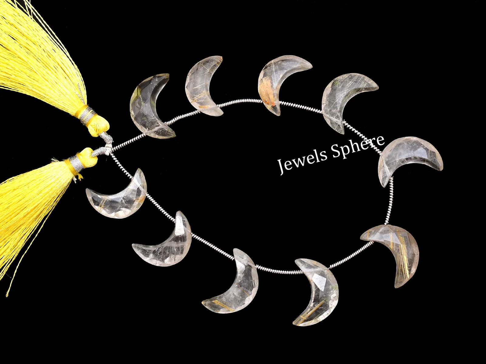 Golden Rutile Faceted Crescent Moon Fancy Shape, 17 mm To 19 mm, SKU732