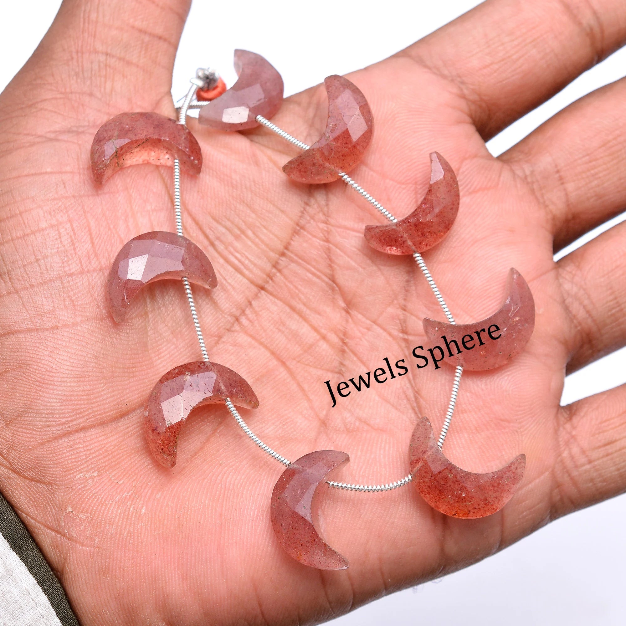 Pink Strawberry Quartz Faceted Crescent Moon Fancy Shape, 17 mm To 19 mm, SKU734