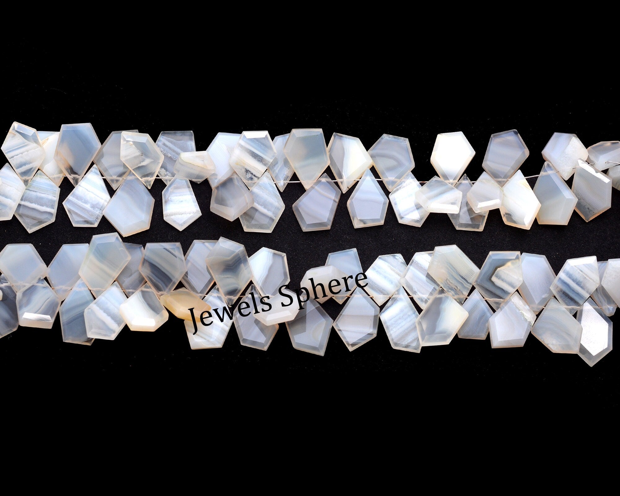 Natural White Banded Agate Faceted Five Corner Pear Beads, 9x13 mm To 11x18 mm, SKU772
