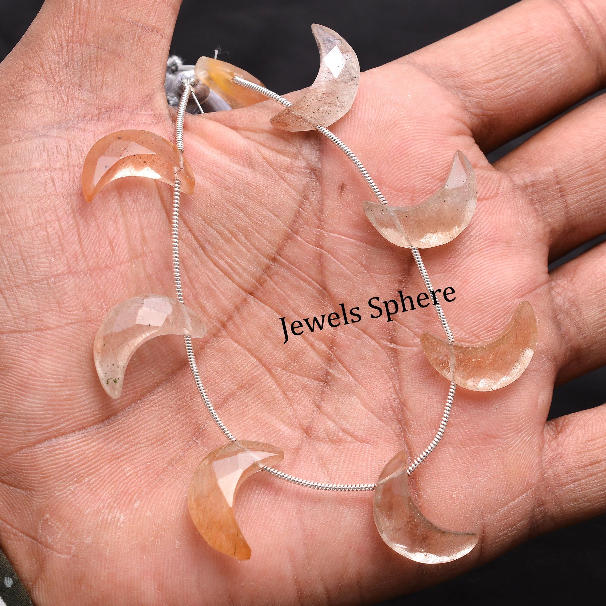 Natural Copper Rutile Faceted Crescent Moon Beads, 18 mm To 20 mm, SKU754