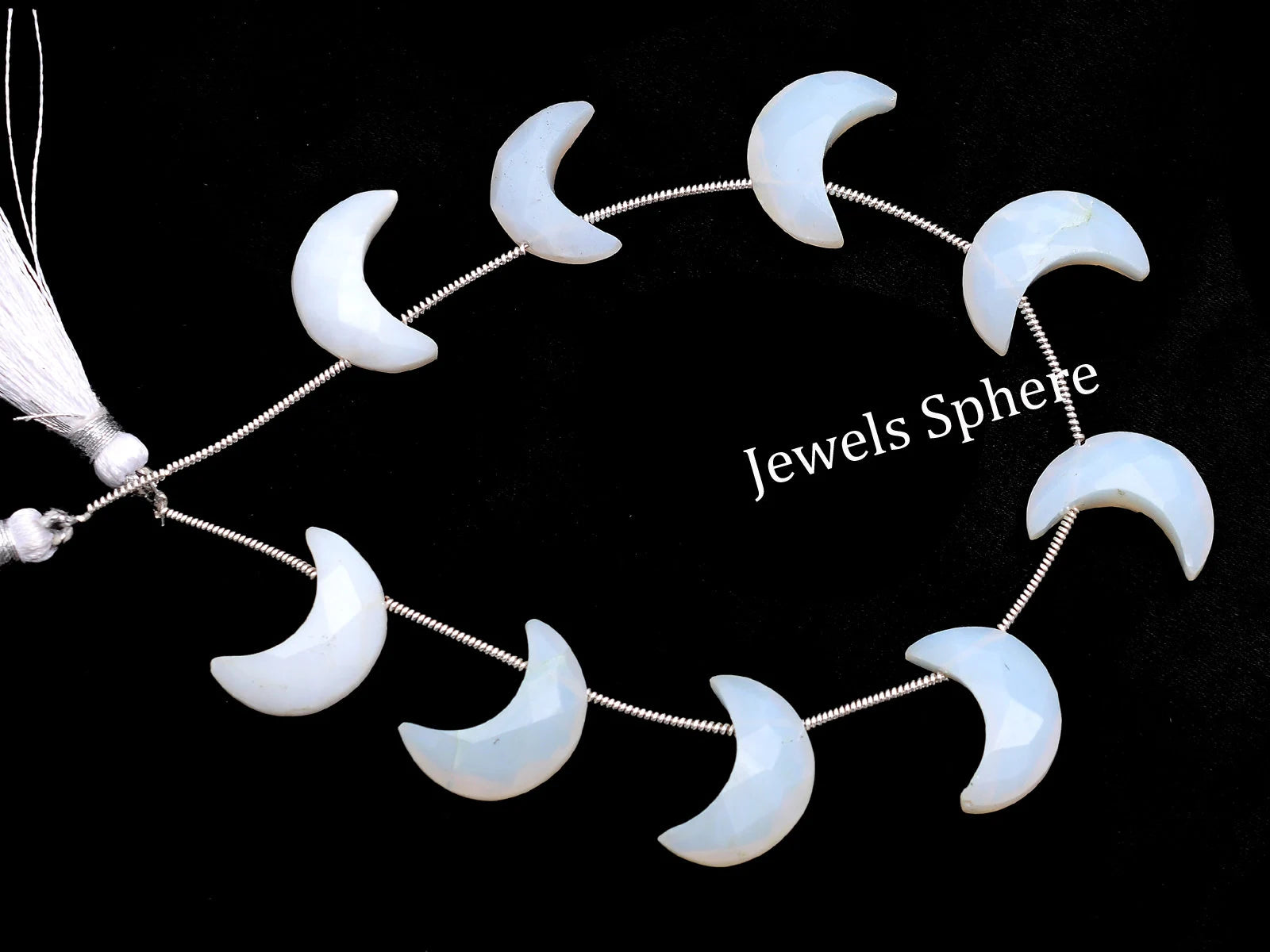 Natural White Opal Faceted Crescent Moon Beads, 17 mm To 19 mm, SKU755