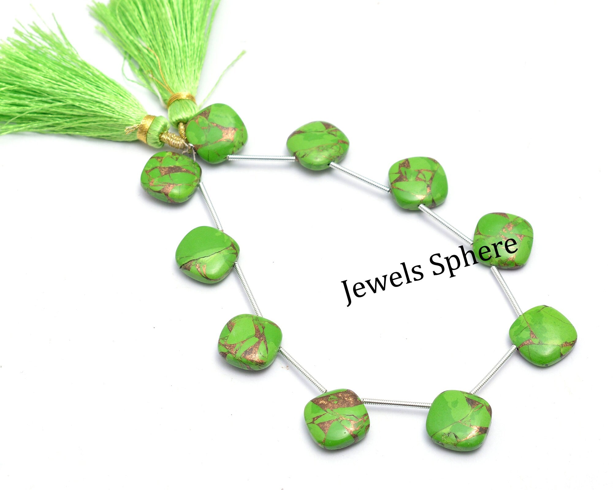 Natural Green Copper Turquoise Smooth Cushion Beads, 12x12 mm, SKU762
