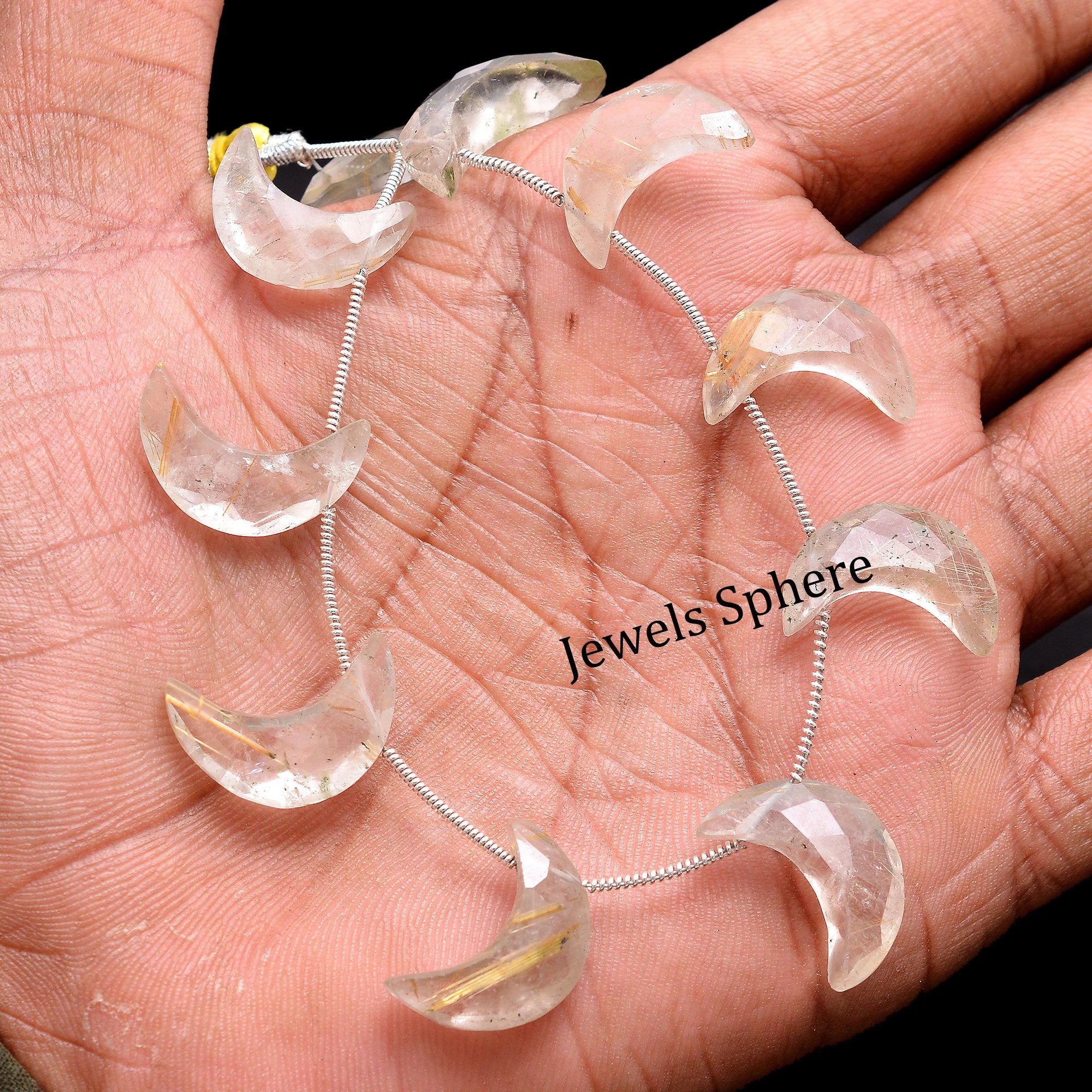 Golden Rutile Faceted Crescent Moon Fancy Shape, 17 mm To 19 mm, SKU732