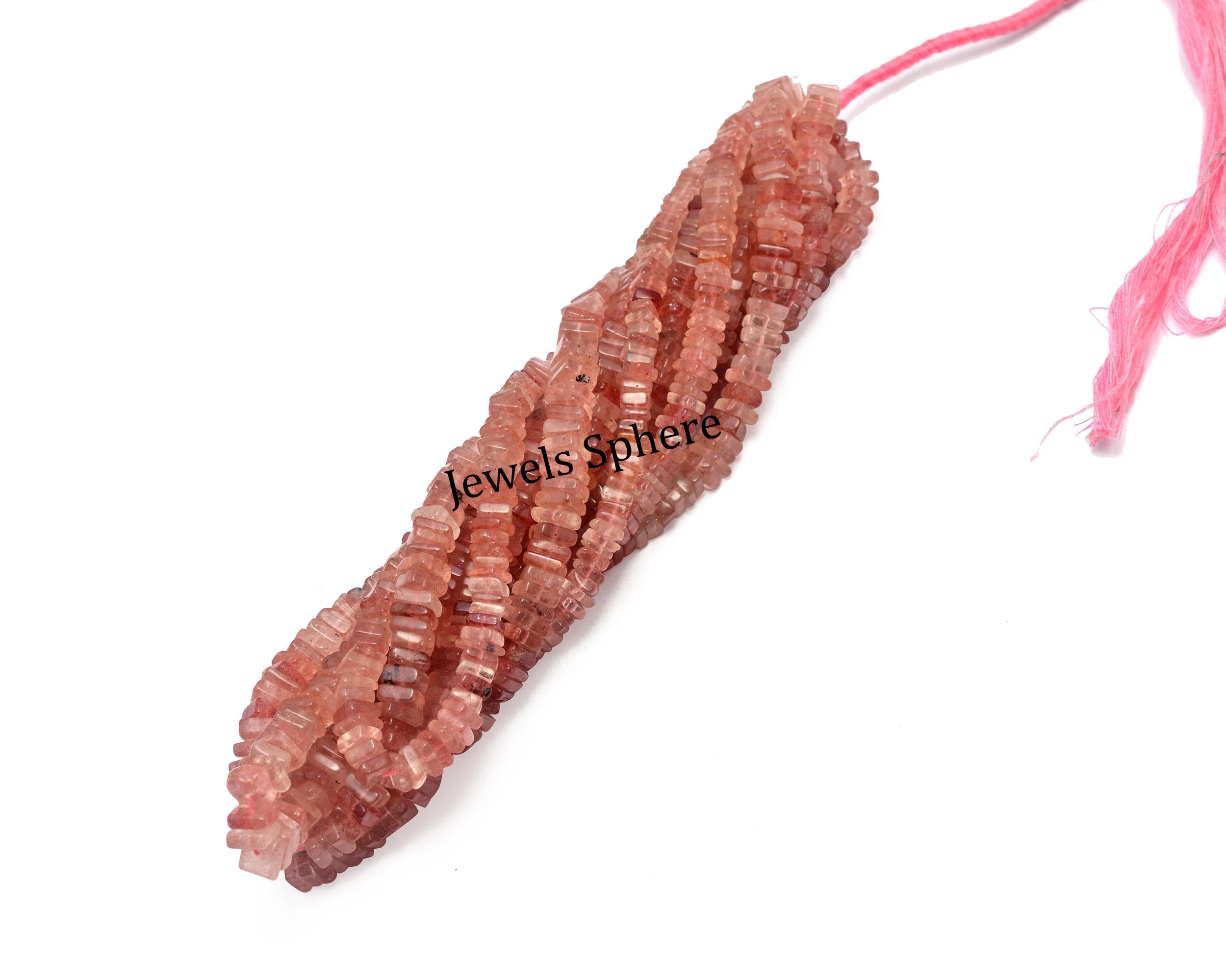Pink Strawberry Quartz Smooth Square Beads, 6mm To 8 mm, SKU793