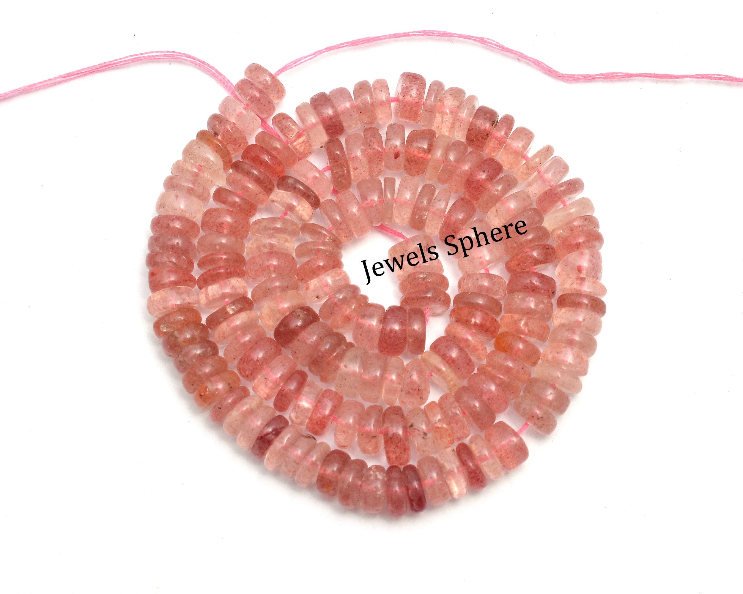 Pink Strawberry Quartz Smooth Tyre Beads, SKU794