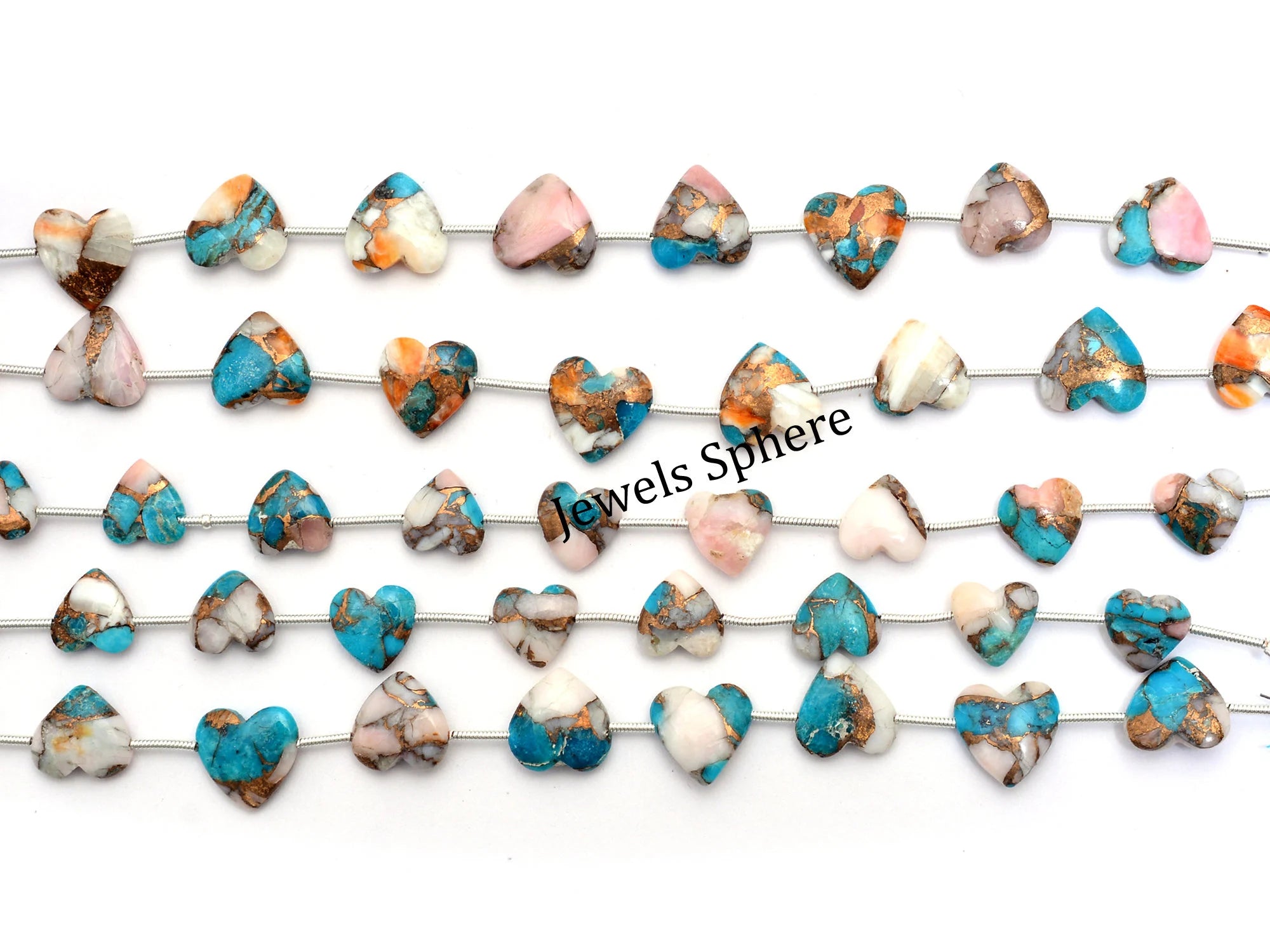 Pink Opal Copper Turquoise Smooth Heart Shape Beads, 10x12 mm, SKU912