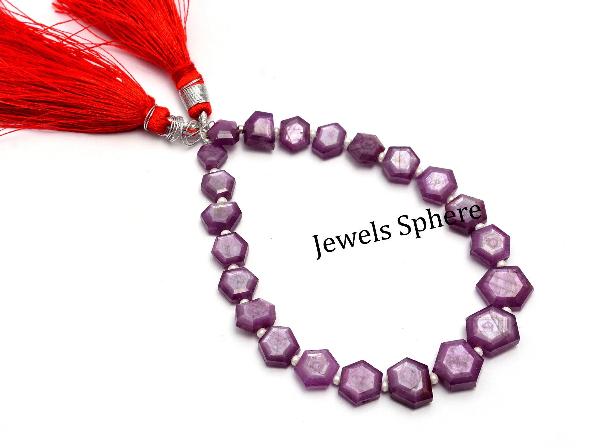 Silk Ruby Faceted Hexagon Beads, 8 Inch, SKU874