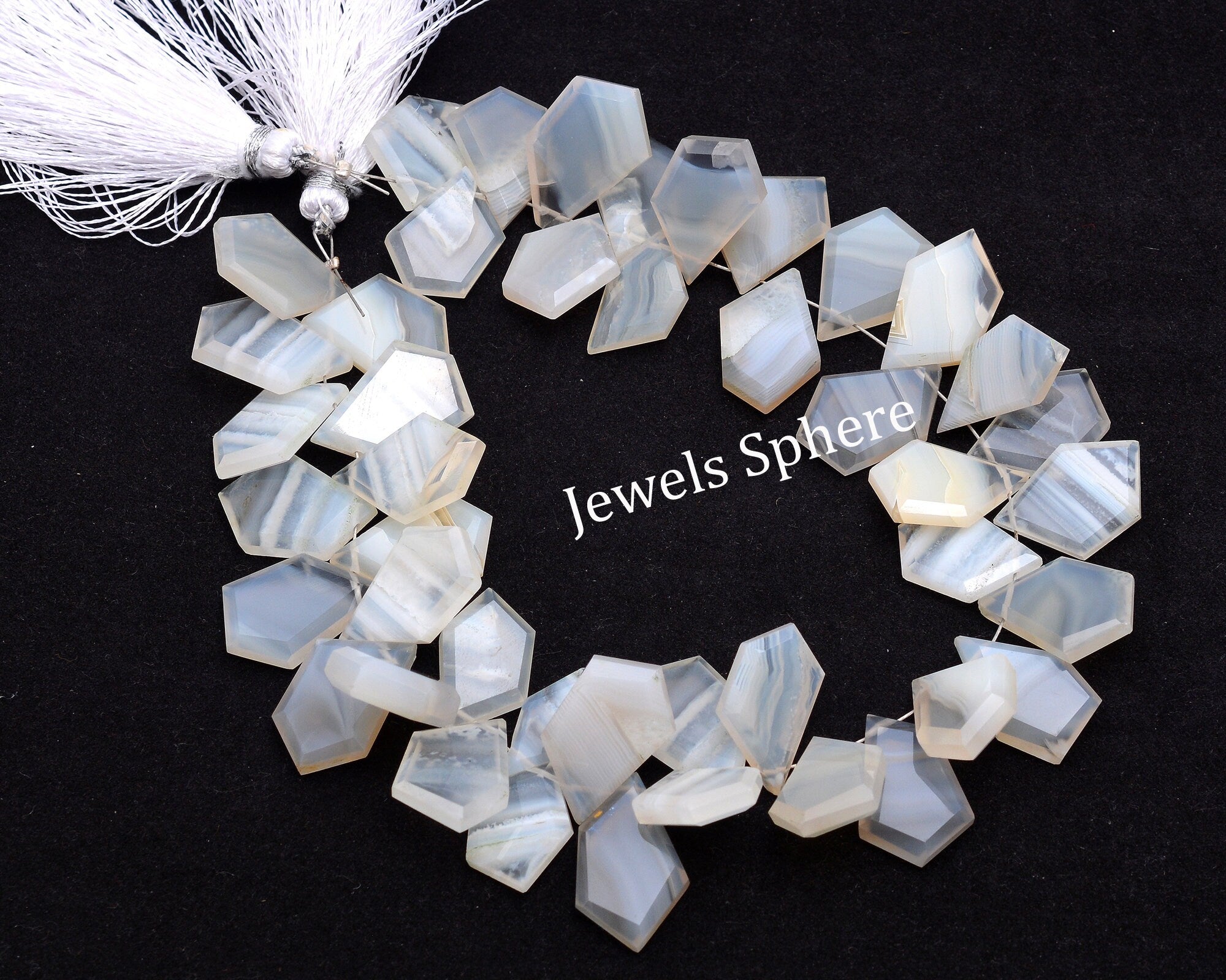Natural White Banded Agate Faceted Five Corner Pear Beads, 9x13 mm To 11x18 mm, SKU772