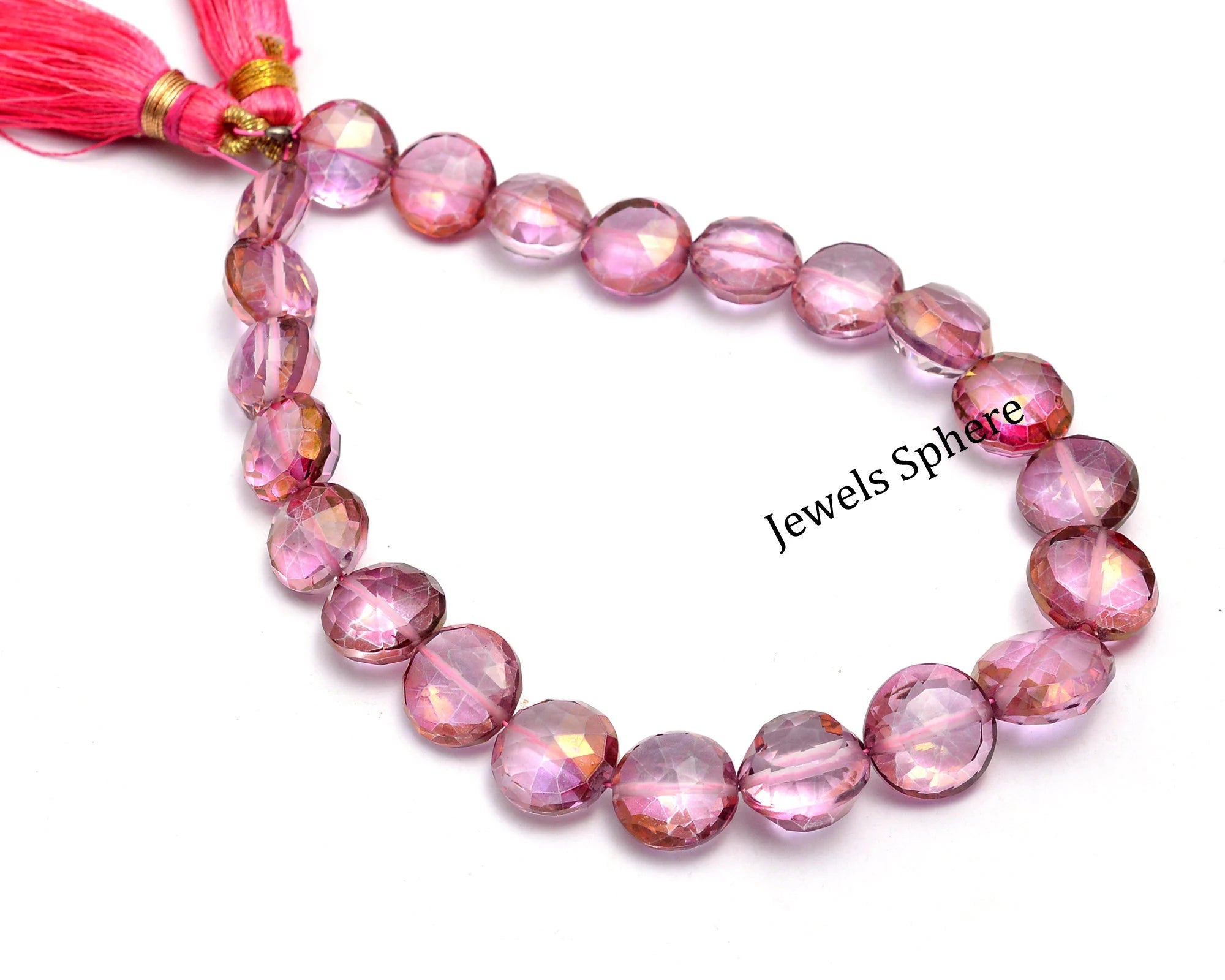 AA Quality Pink Topaz Faceted Coin Shape Beads, SKU769