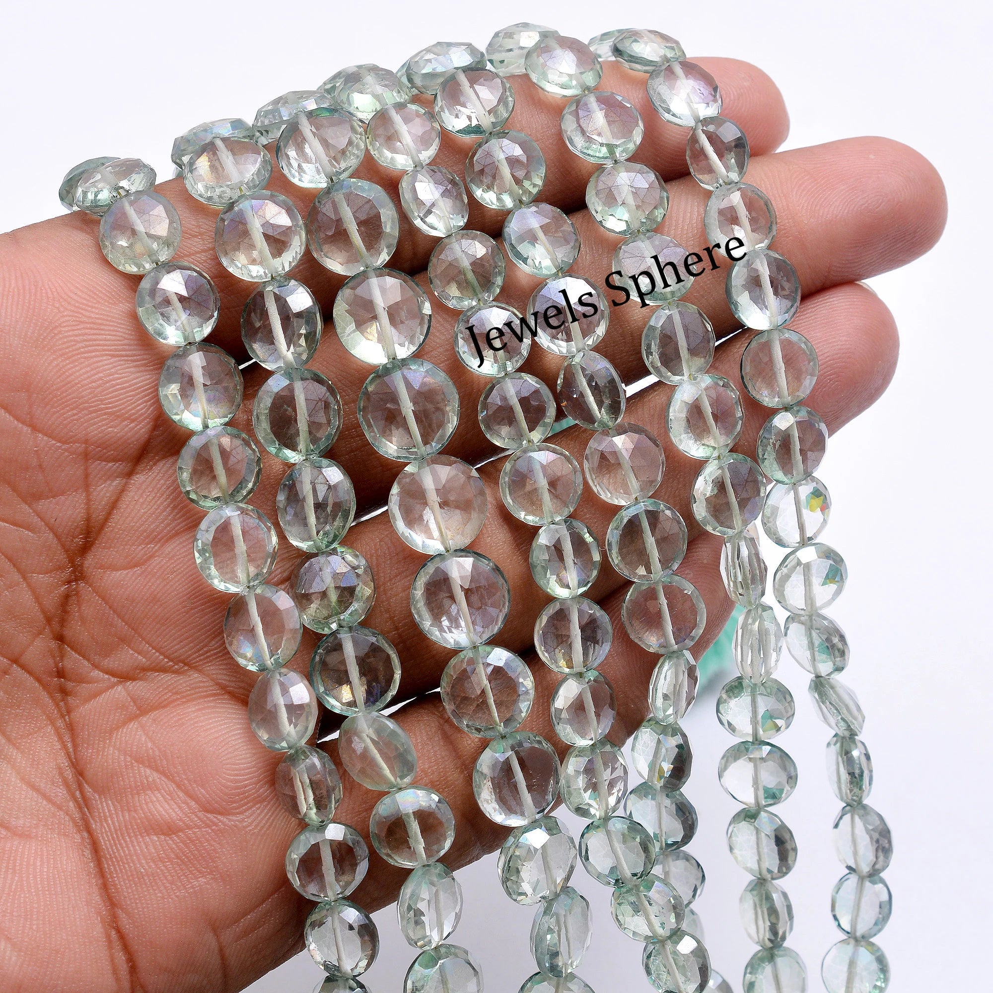 Natural Green Crystal Faceted Coin Beads, 8 mm To 10.5 mm, SKU764