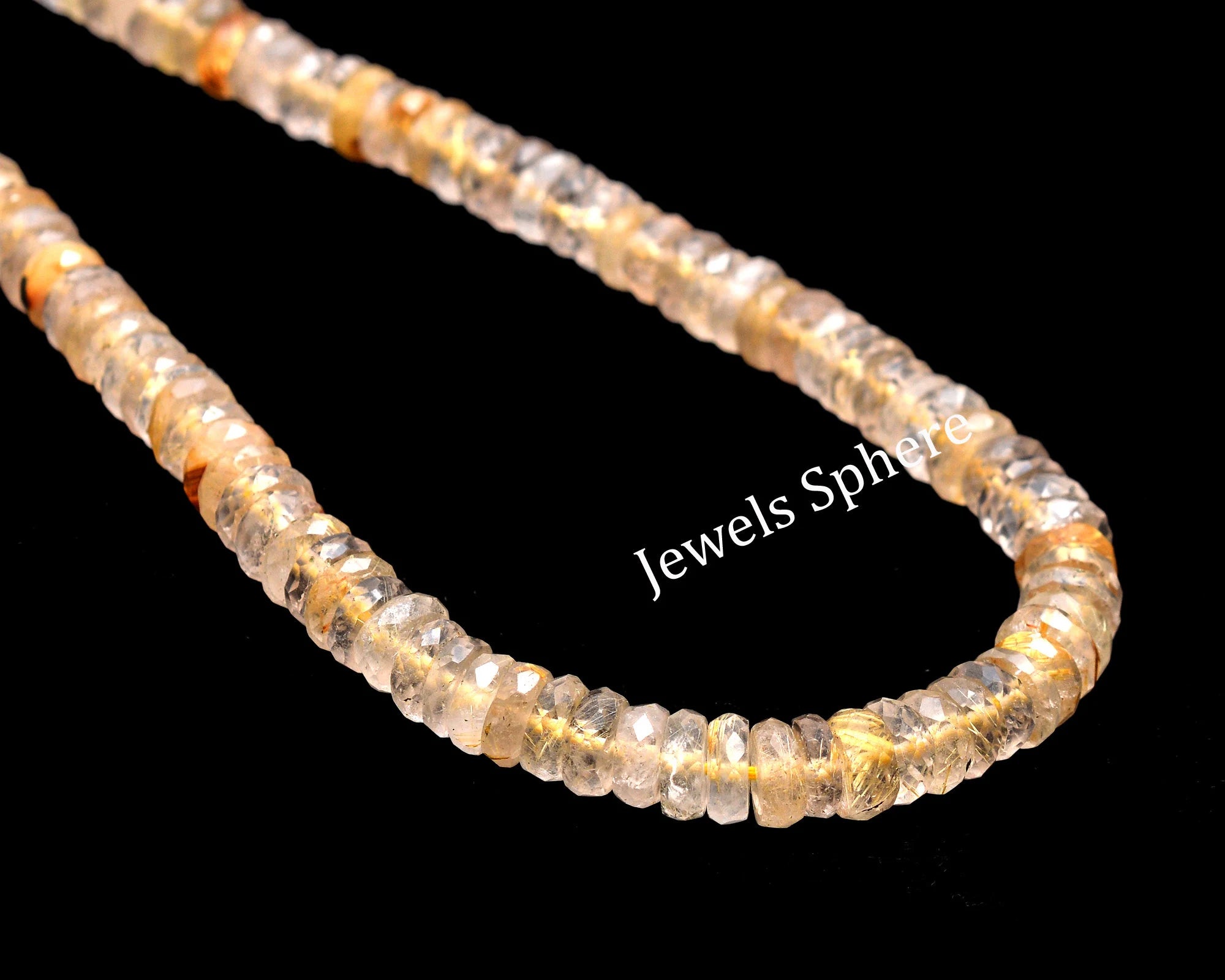Golden Rutile Quartz Faceted Rondelle Beads, 6.5 mm To 7 mm, SKU785