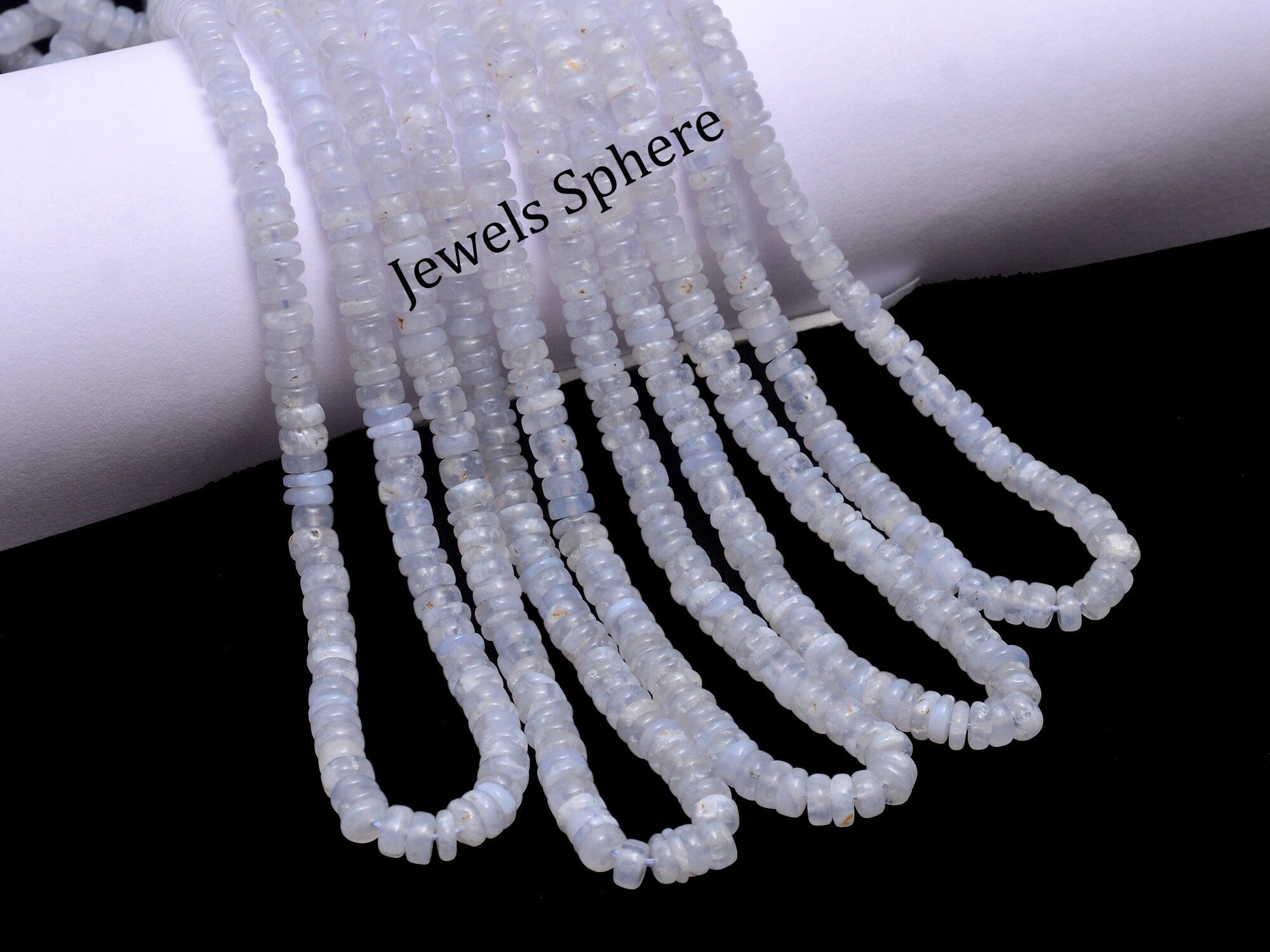 Blue Chalcedony Smooth Tyre Beads, 5 To 6 mm, SKU833