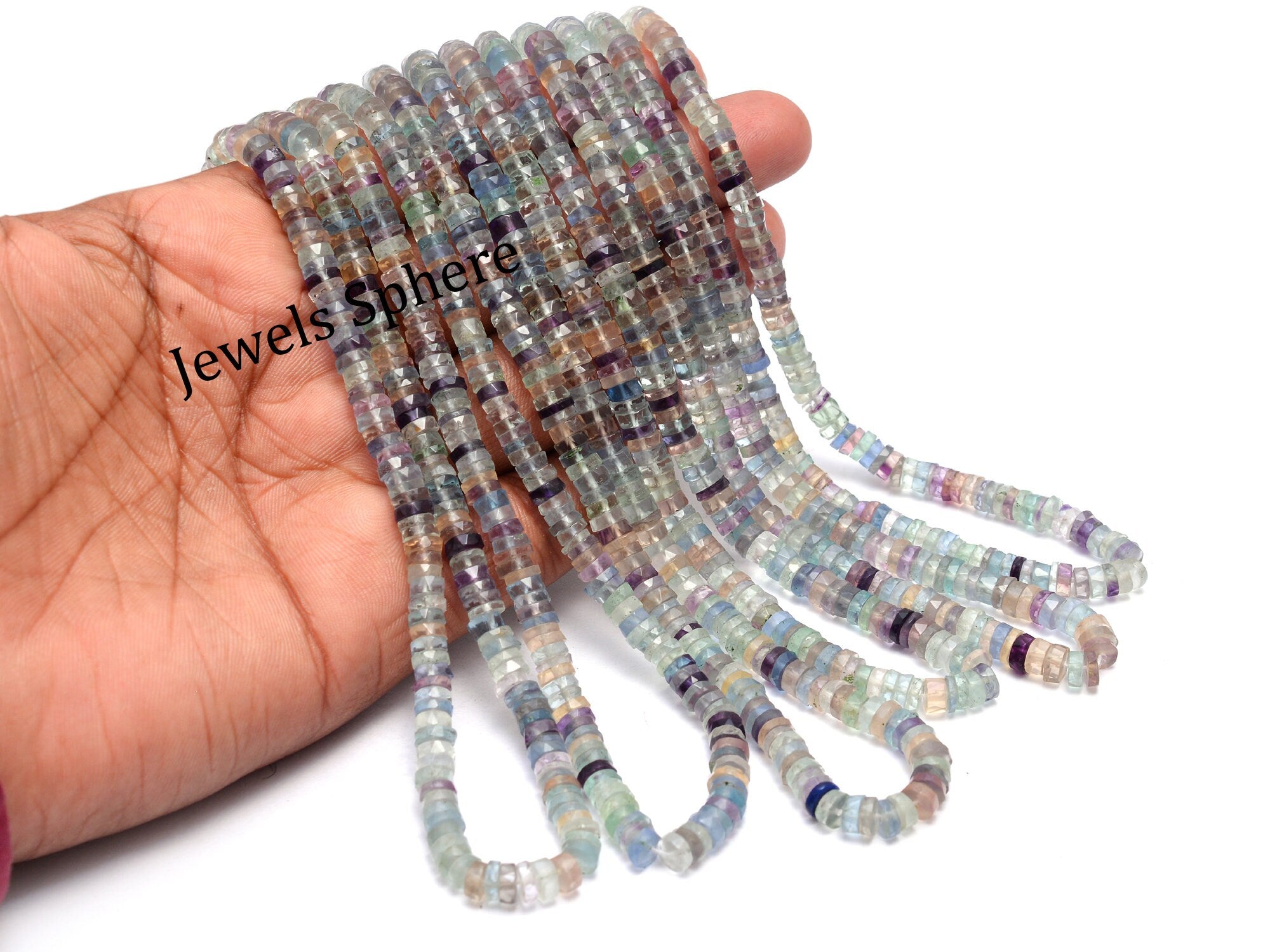 Multi Fluorite Faceted Tyre Beads, 5 mm To 5.5 mm, SKU835