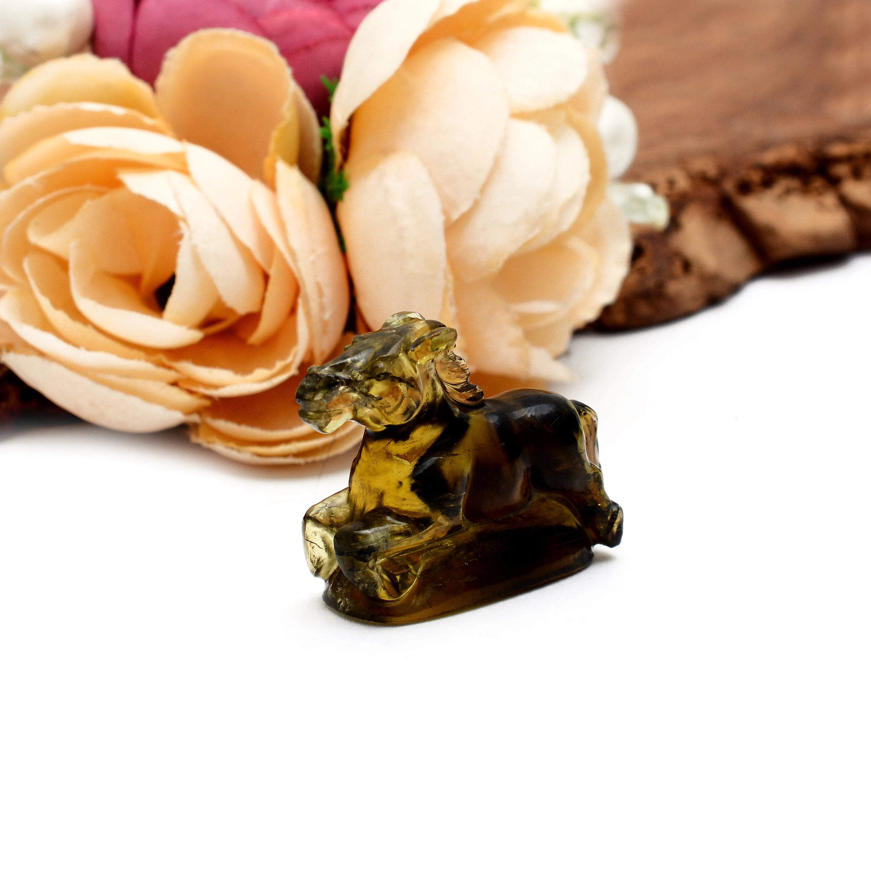 Natural Olive Green Tourmaline Horse Caving Handmade Stone (SKU1445)