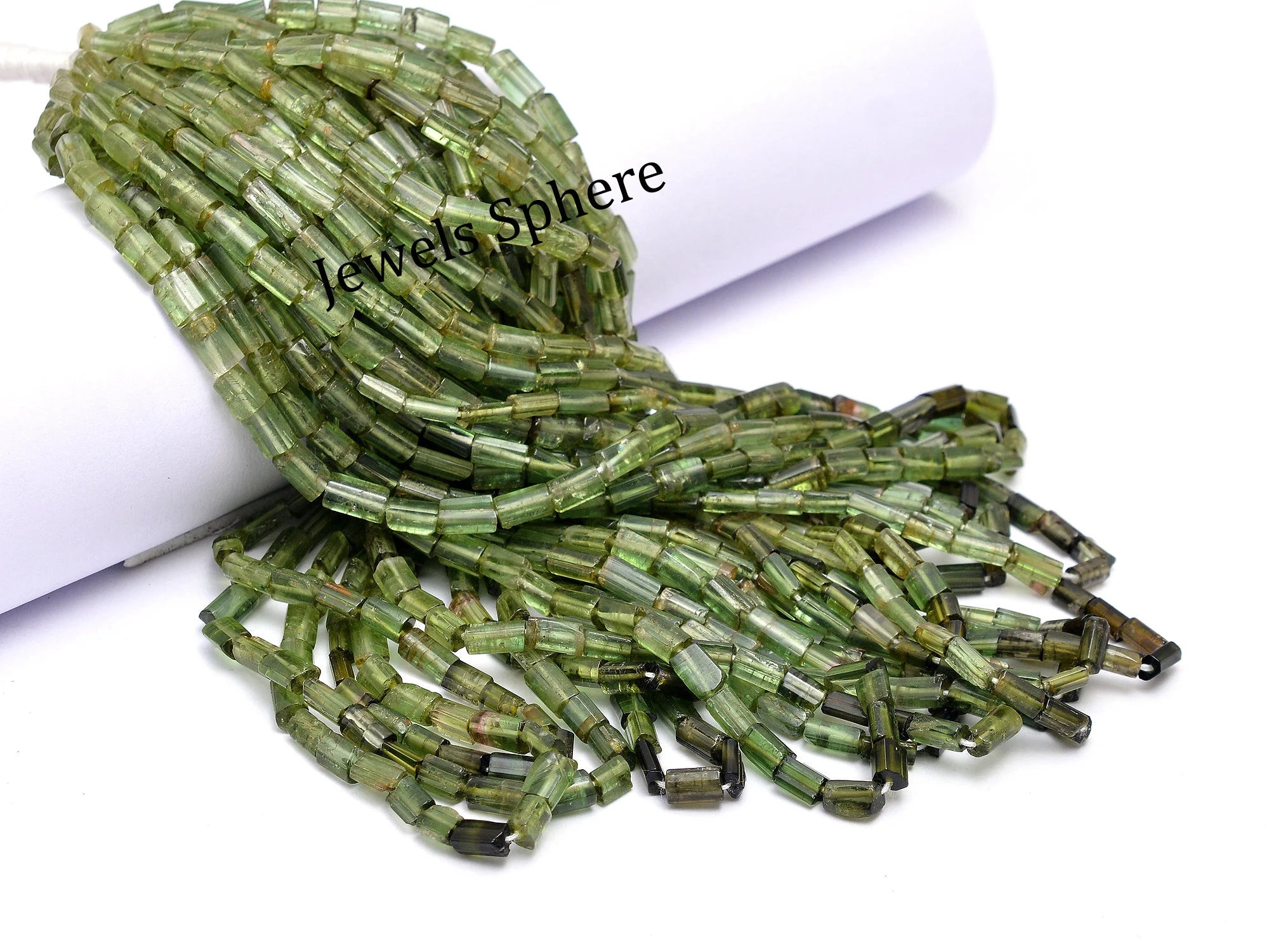 Green Tourmaline Beads, Smooth Tube Beads, 3x5 - 5x9 mm Beads, SKU859