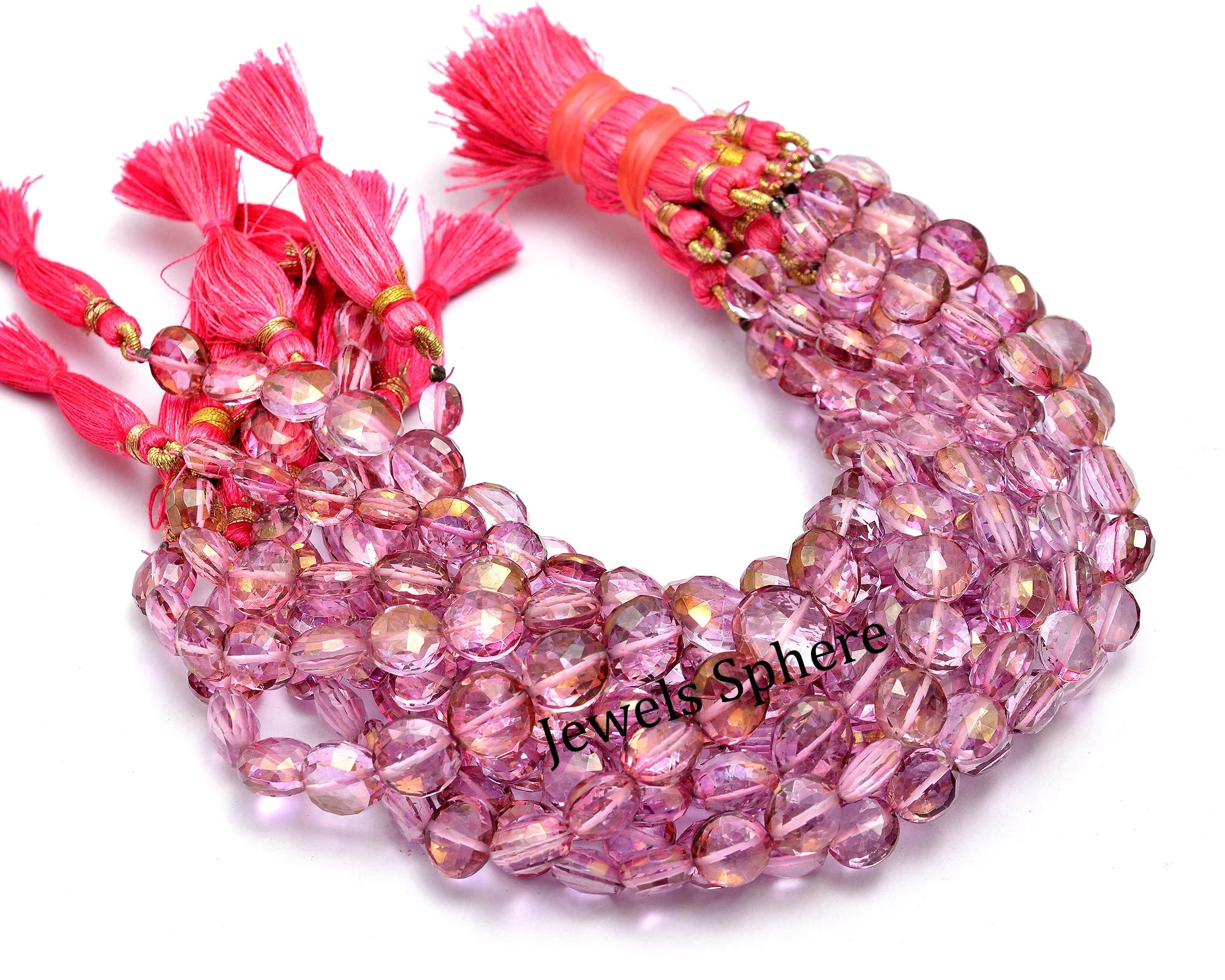 AA Quality Pink Topaz Faceted Coin Shape Beads, SKU769