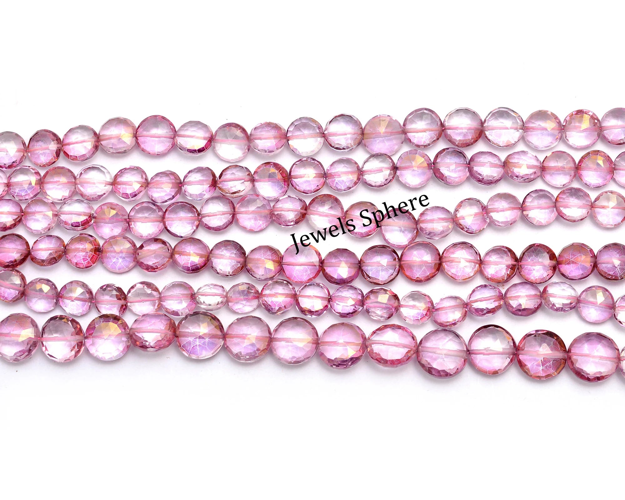 AA Quality Pink Topaz Faceted Coin Shape Beads, SKU769
