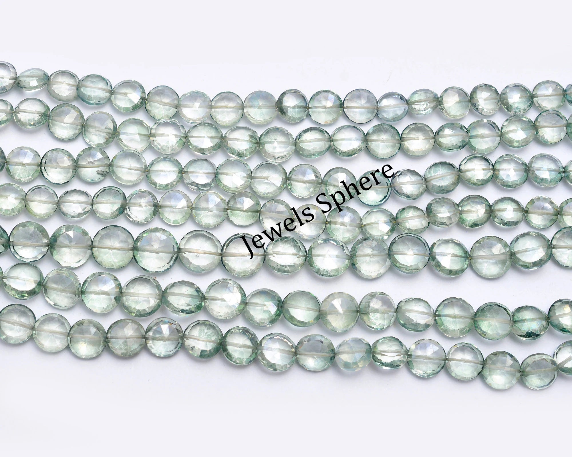 Natural Green Crystal Faceted Coin Beads, 8 mm To 10.5 mm, SKU764