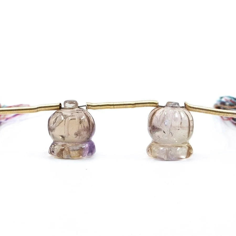 Natural Ametrine Fancy Carving Gemstone Beads, 11x13 mm, Ametrine Fancy Flower Craving Two Matching Pair Carving , Handmade Carving, SKU1586