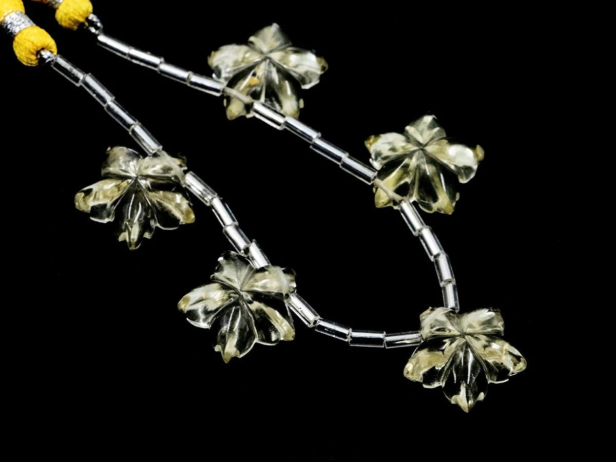 AA Quality Lemon Quartz Fancy Flower Craving Gemstone, Natural Lemon Quartz Flower Carving Drilled Gemstone, Handmade Carving Beads, SKU1589