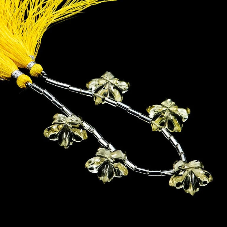 AA Quality Lemon Quartz Fancy Flower Craving Gemstone, Natural Lemon Quartz Flower Carving Drilled Gemstone, Handmade Carving Beads, SKU1589