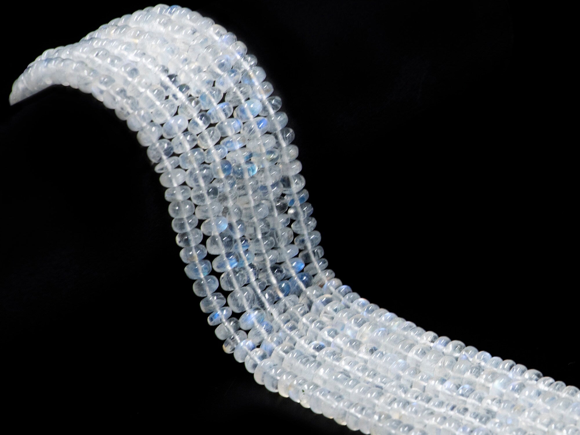 White Rainbow Moonstone Beads, Smooth Rondelle Beads, Natural Rainbow Moonstone Beads, Moonstone Beads Jewelry, 10" Strand (SKU 1579)