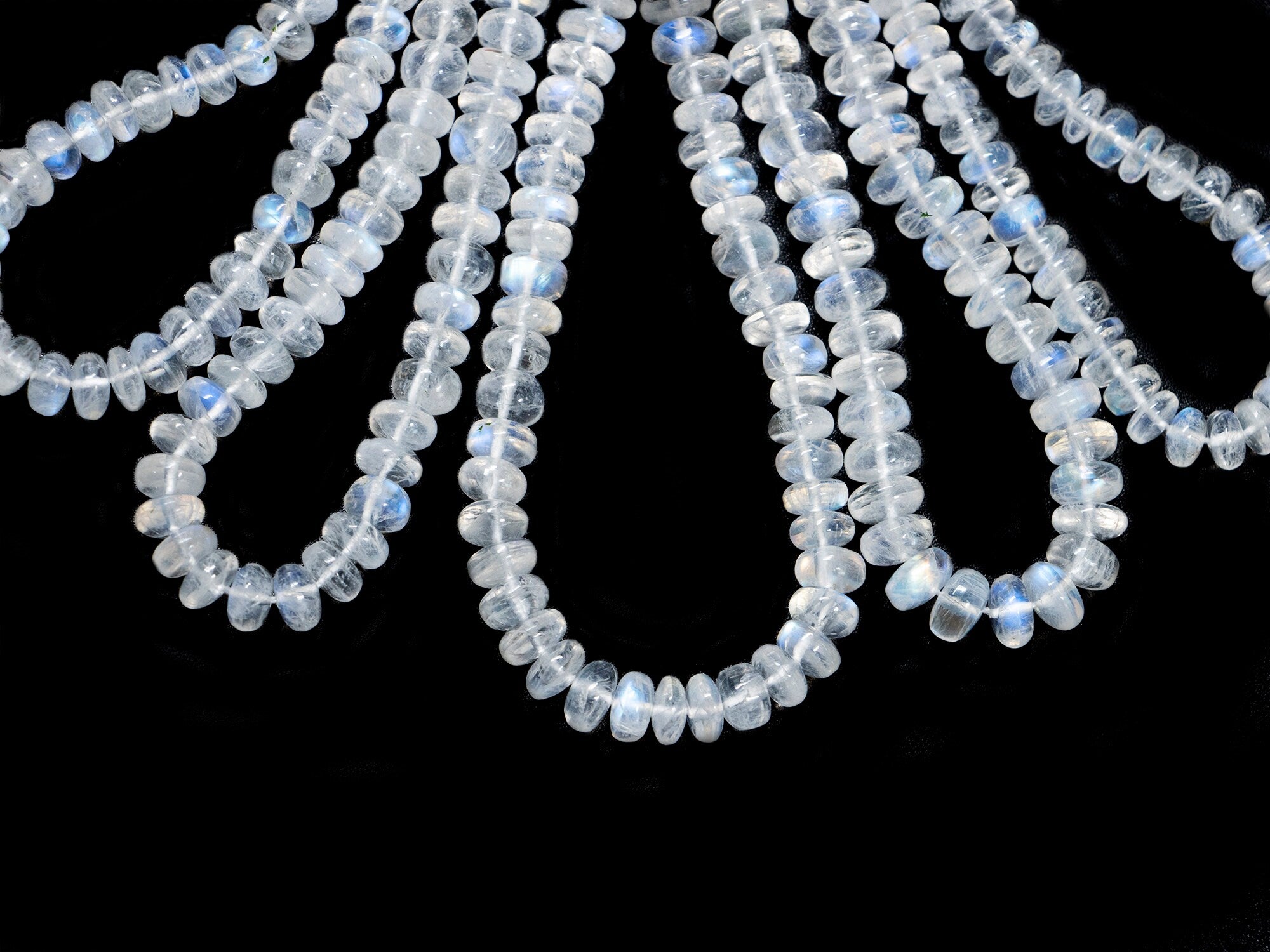 White Rainbow Moonstone Beads, Smooth Rondelle Beads, Natural Rainbow Moonstone Beads, Moonstone Beads Jewelry, 10" Strand (SKU 1579)