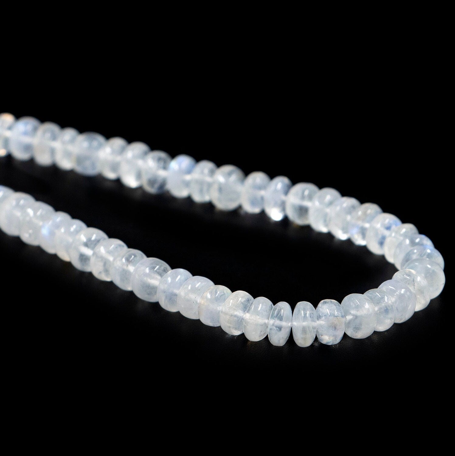 White Rainbow Moonstone Beads, Smooth Rondelle Beads, Natural Rainbow Moonstone Beads, Moonstone Beads Jewelry, 10" Strand (SKU 1579)